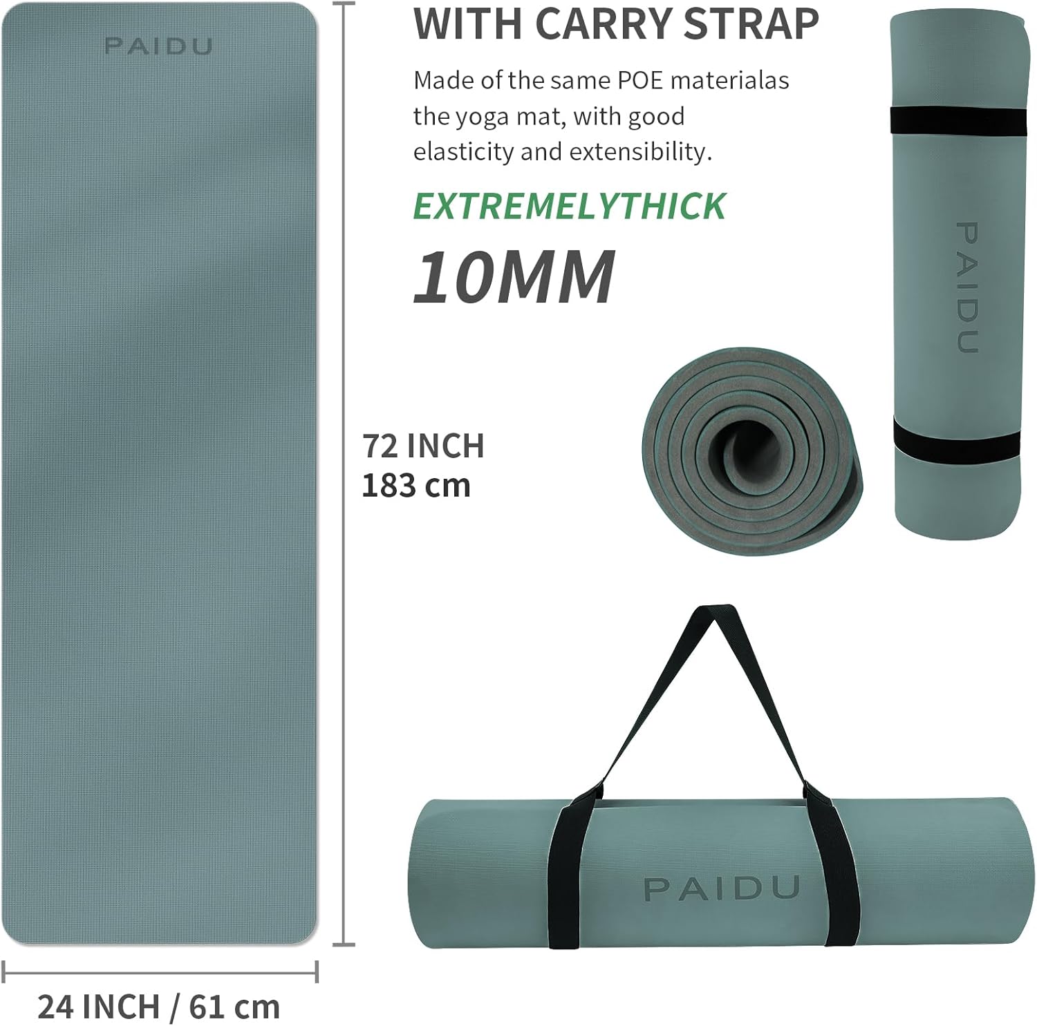 PIDO Yoga Mat Non Slip Deep green+Gray - Paidu Supplier