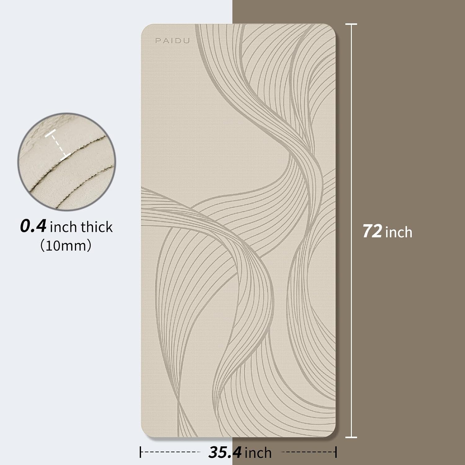 PIDO large yoga mat extra wide and thick mat widened and thickened sports fitness mattress grip rope skipping mat Beige