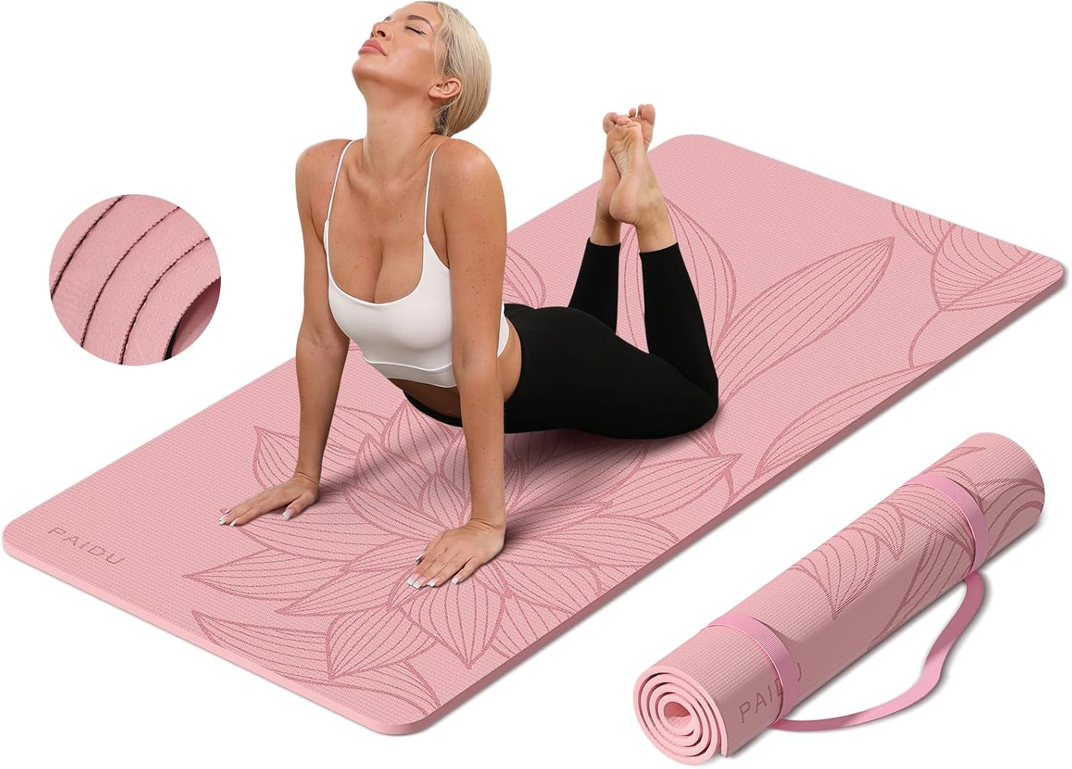 PIDO large yoga mat extra wide and thick mat widened and thickened sports fitness mattress grip rope skipping mat Pink