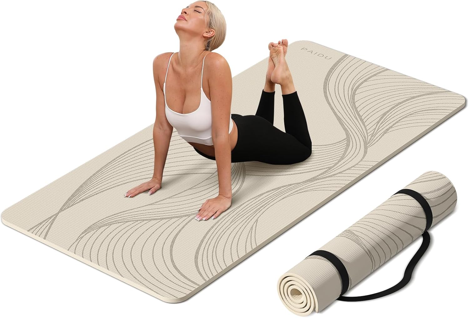 PIDO large yoga mat extra wide and thick mat widened and thickened sports fitness mattress grip rope skipping mat Beige