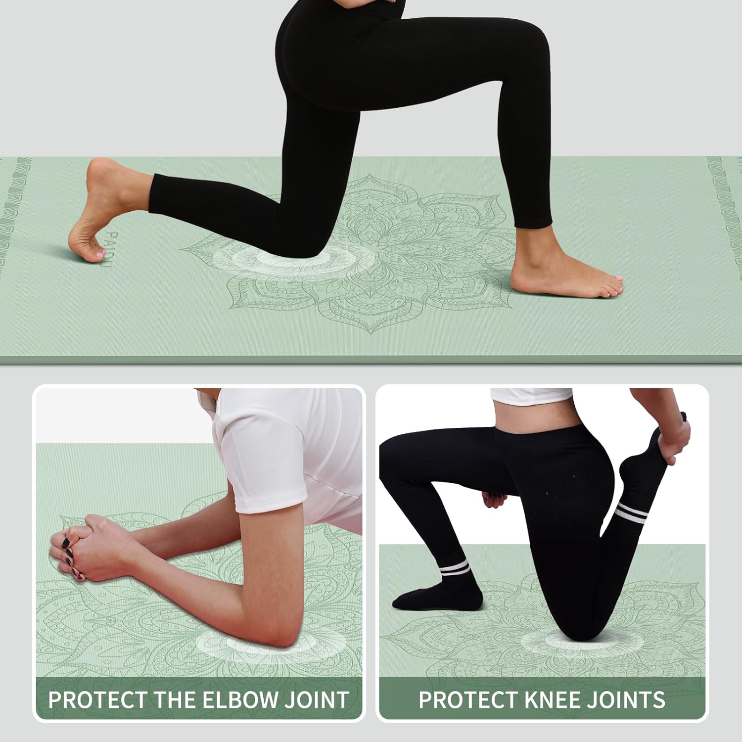 PIDO large yoga mat extra wide and thick mat widened and thickened sports fitness mattress grip rope skipping mat Green