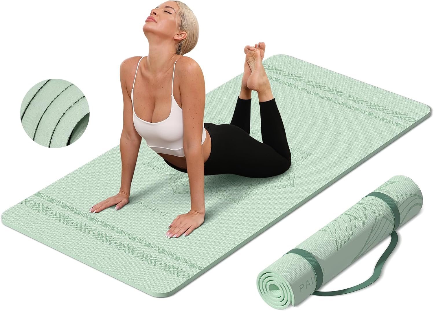 PIDO large yoga mat extra wide and thick mat widened and thickened sports fitness mattress grip rope skipping mat Green