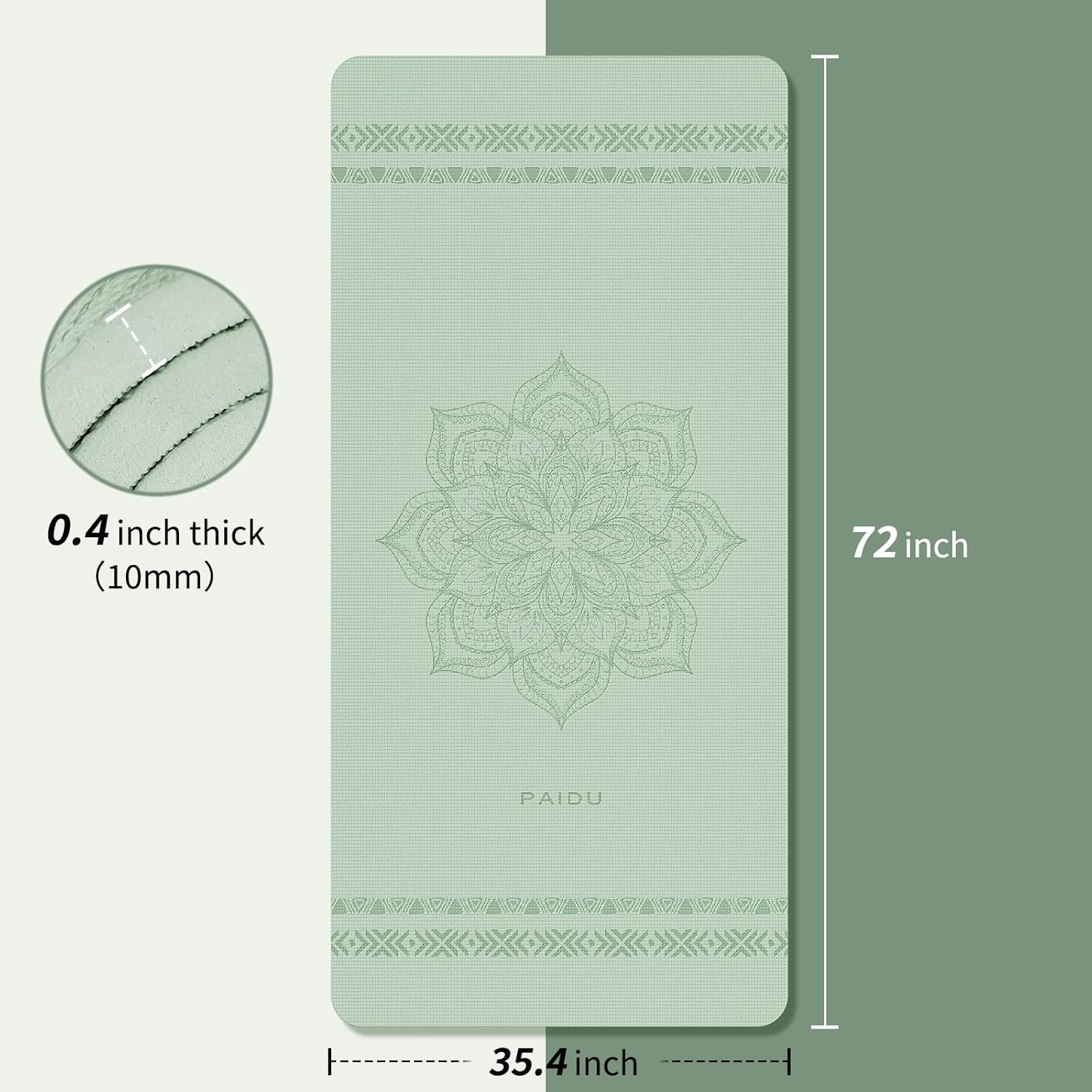 PIDO large yoga mat extra wide and thick mat widened and thickened sports fitness mattress grip rope skipping mat Green