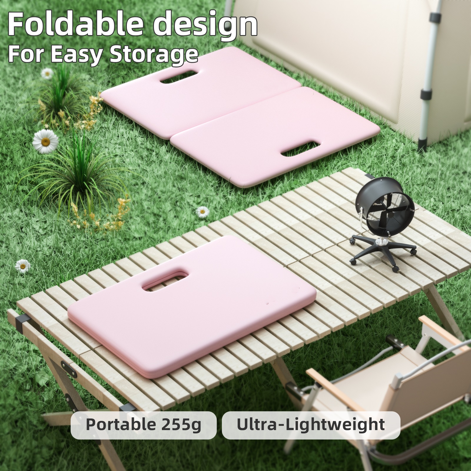 PIDO POE material two folding yoga mat non-slip shock absorption outdoor portable folding mat Pink