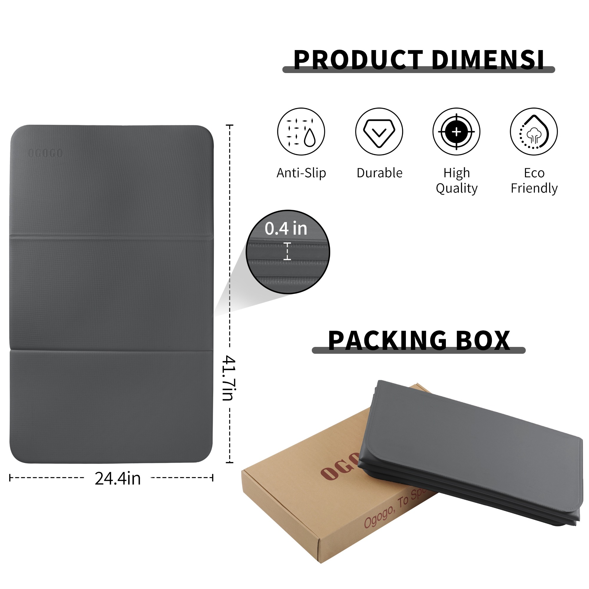 PIDO TPE Thickened Non-slip Outdoor Three-fold Yoga Mat Camping Fitness Portable Mat Grey