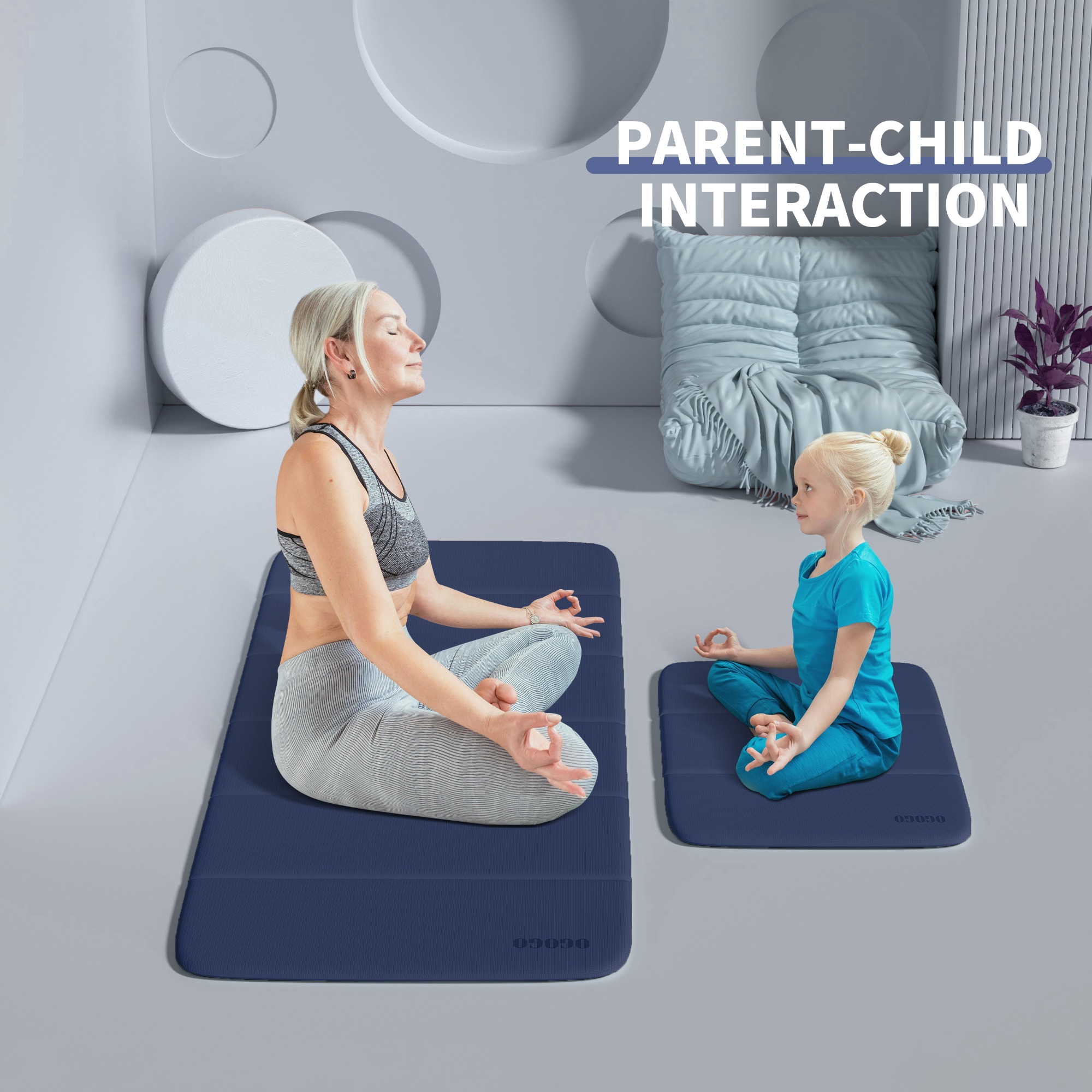 PIDO TPE Thickened Non-slip Outdoor Three-fold Yoga Mat Camping Fitness Portable Mat Navy Blue