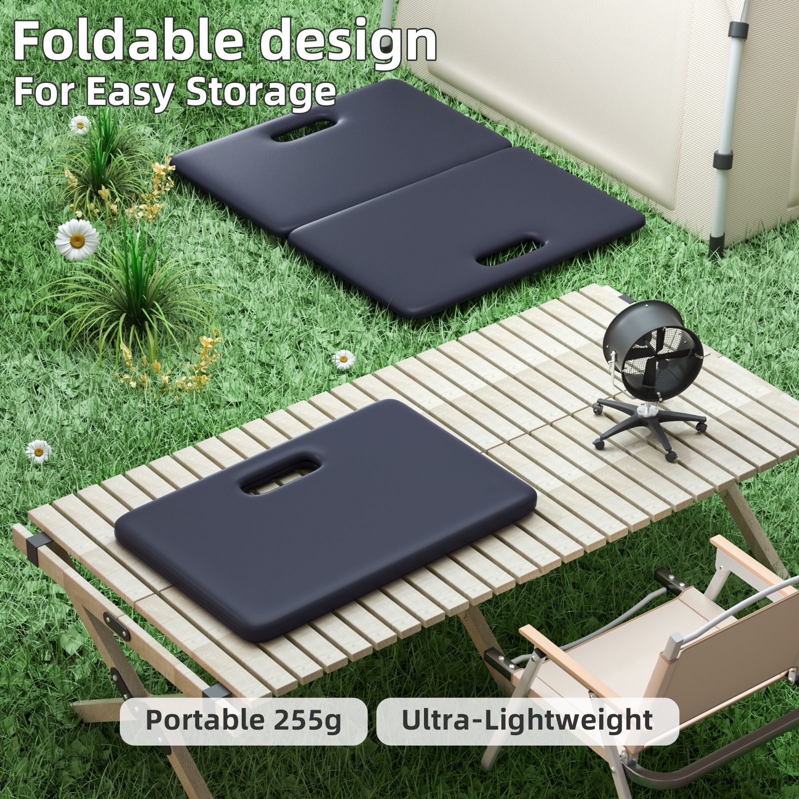 PIDO POE material two folding yoga mat non-slip shock absorption outdoor portable folding mat Navy blue