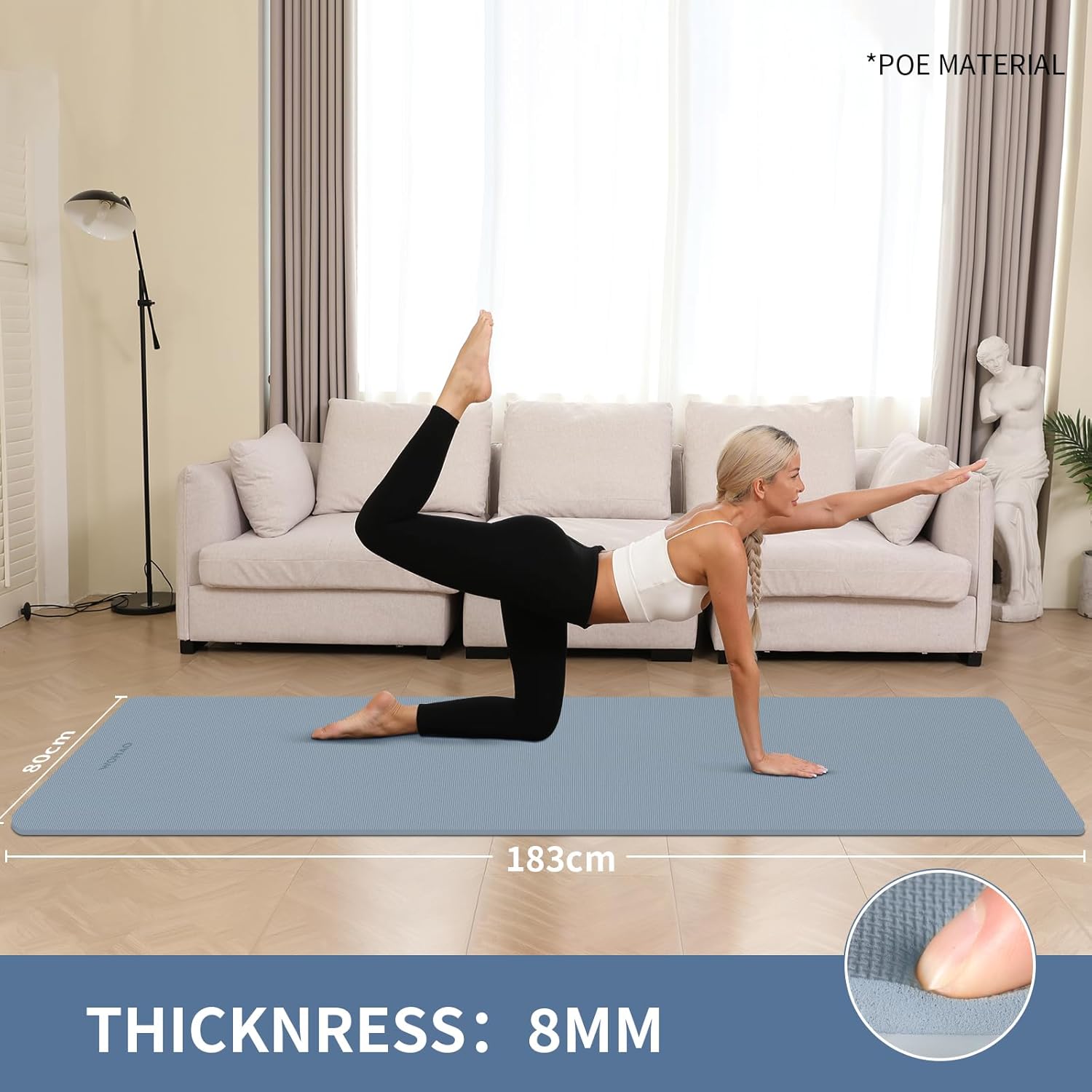 PIDO Non-Slip Yoga Mat,Durable with Carrying Strap for Yoga, Pilates, Home Gym Dark Blue