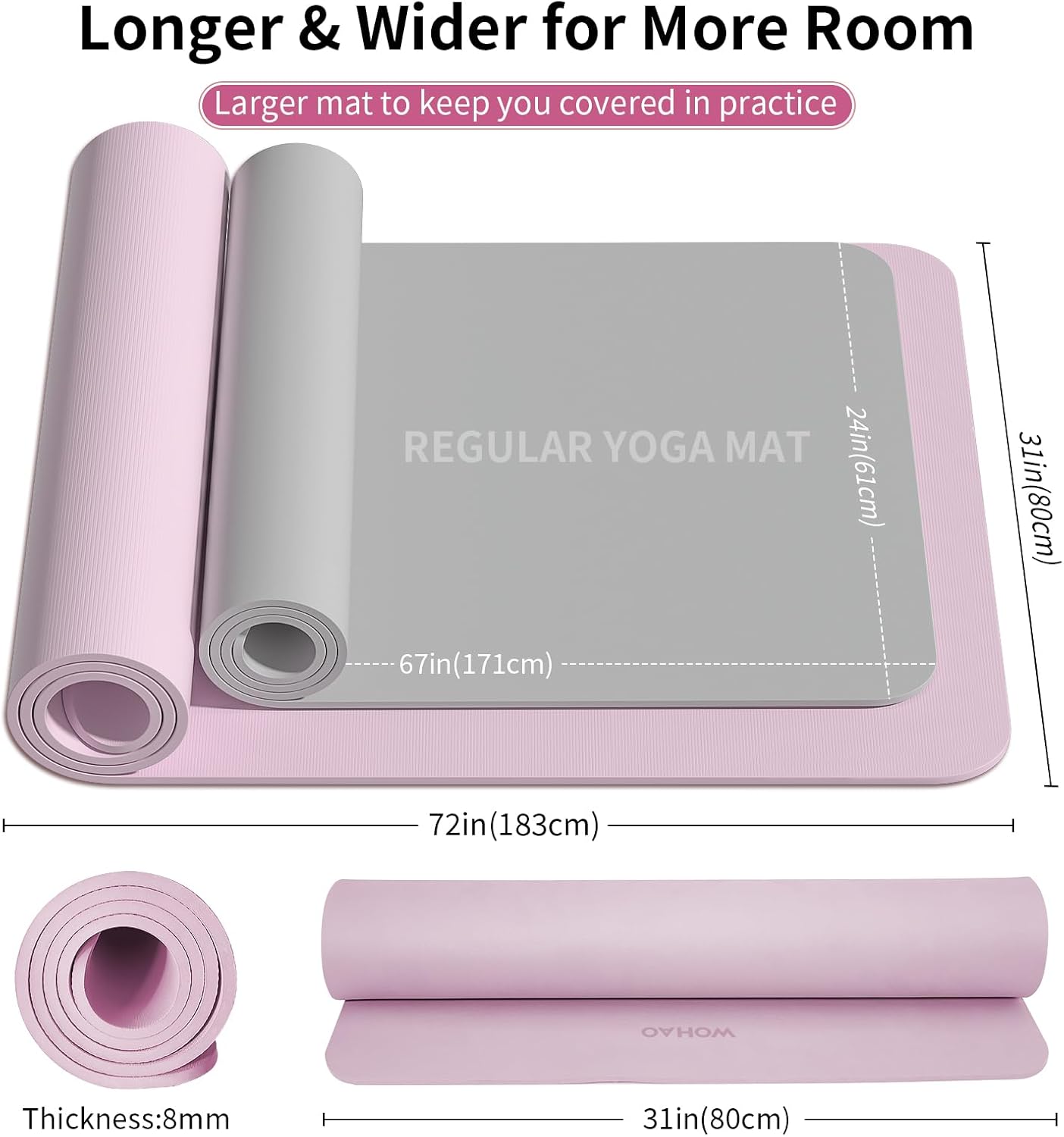 PIDO Non-Slip Yoga Mat,Durable with Carrying Strap for Yoga, Pilates, Home Gym Purple color