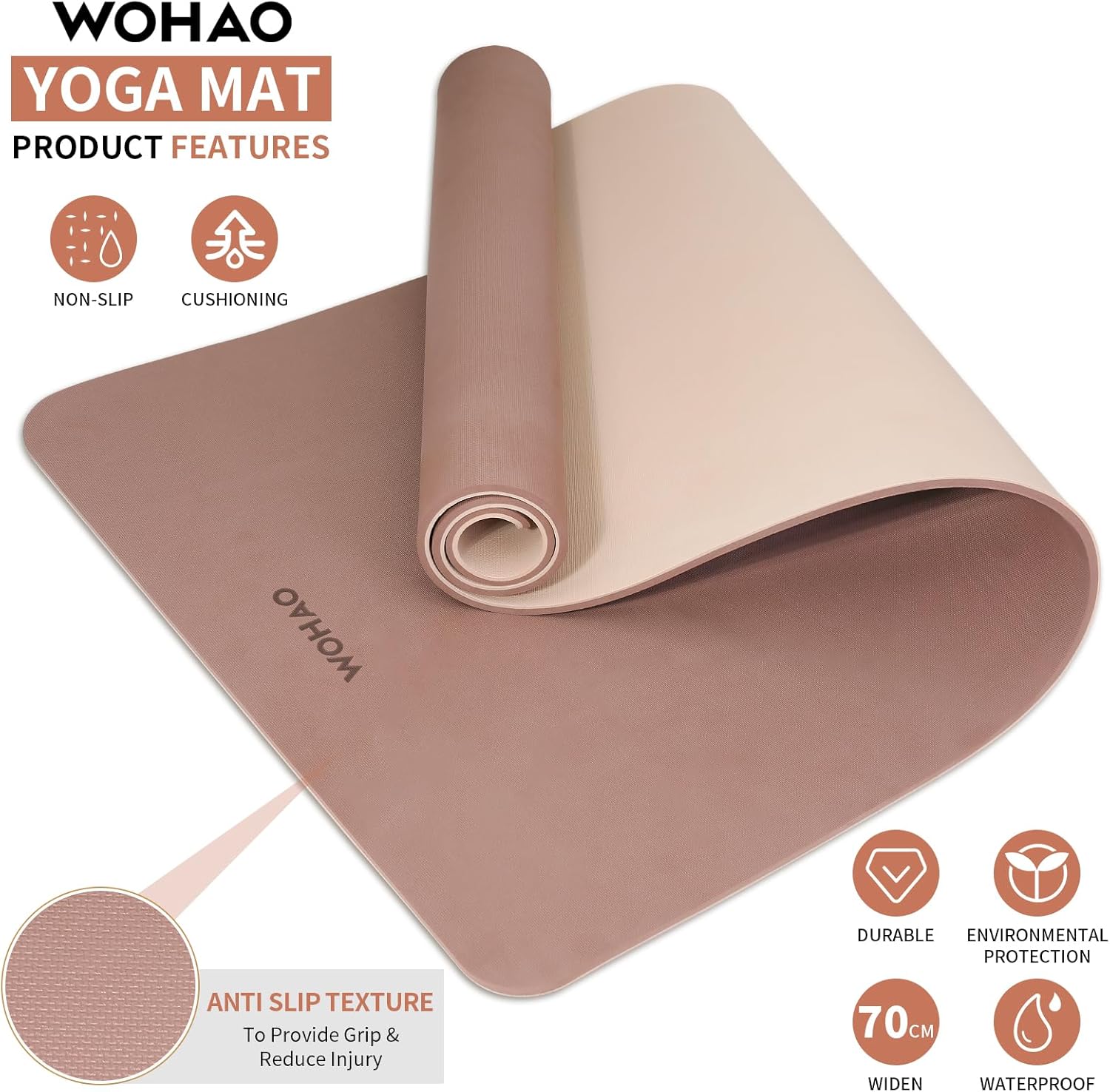 PIDO extra thick 8mm 6mm yoga mat double-sided non-slip exercise mat Brown+Apricot