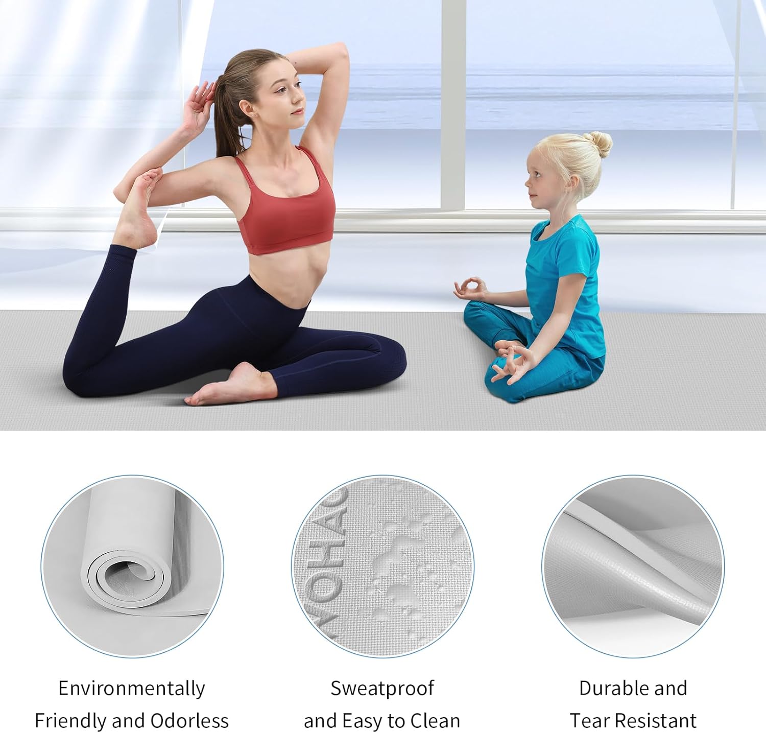 PIDO Non-Slip Yoga Mat,Durable with Carrying Strap for Yoga, Pilates, Home Gym Grey