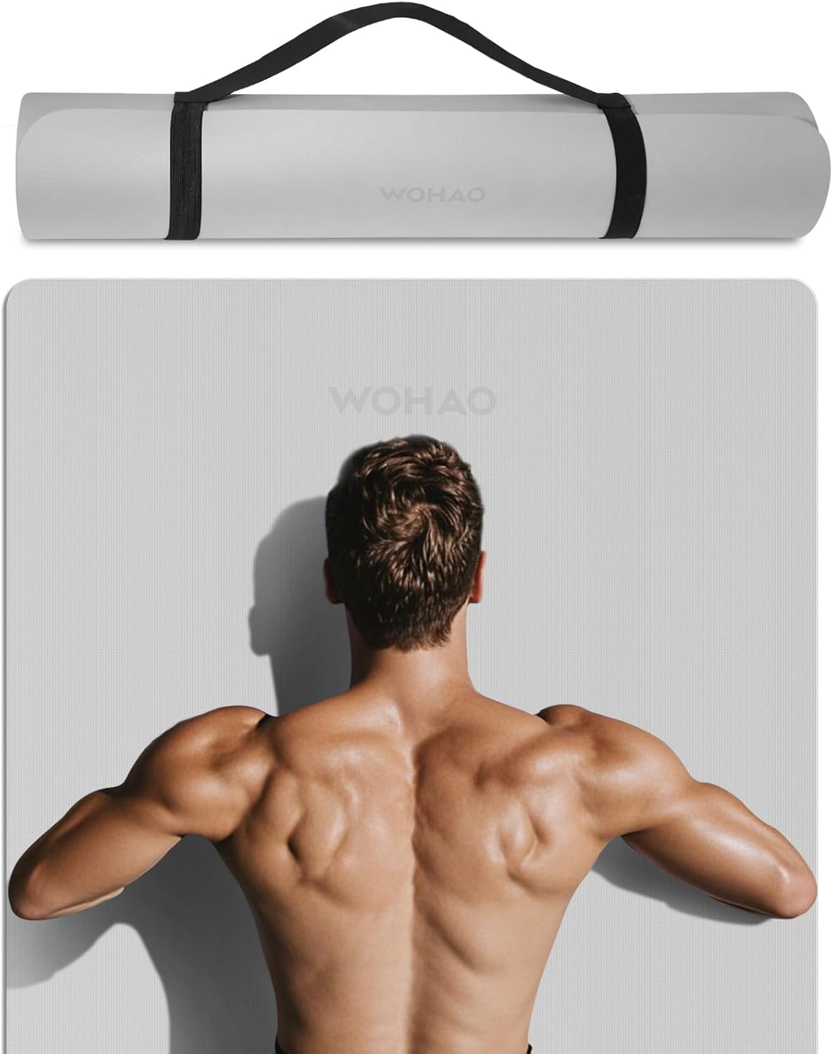 PIDO Non-Slip Yoga Mat,Durable with Carrying Strap for Yoga, Pilates, Home Gym Grey