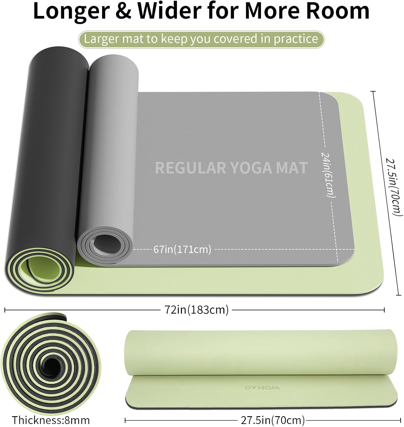 PIDO extra thick 8mm 6mm yoga mat double-sided non-slip exercise mat Green+Black