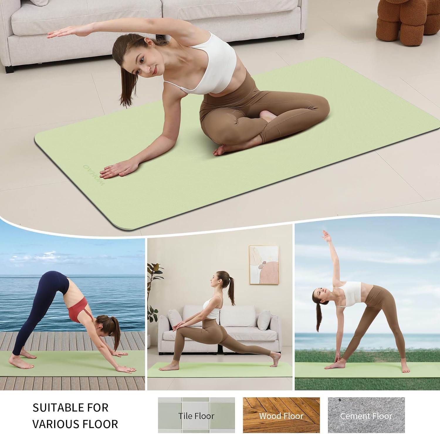 PIDO extra thick 8mm 6mm yoga mat double-sided non-slip exercise mat Green+Black