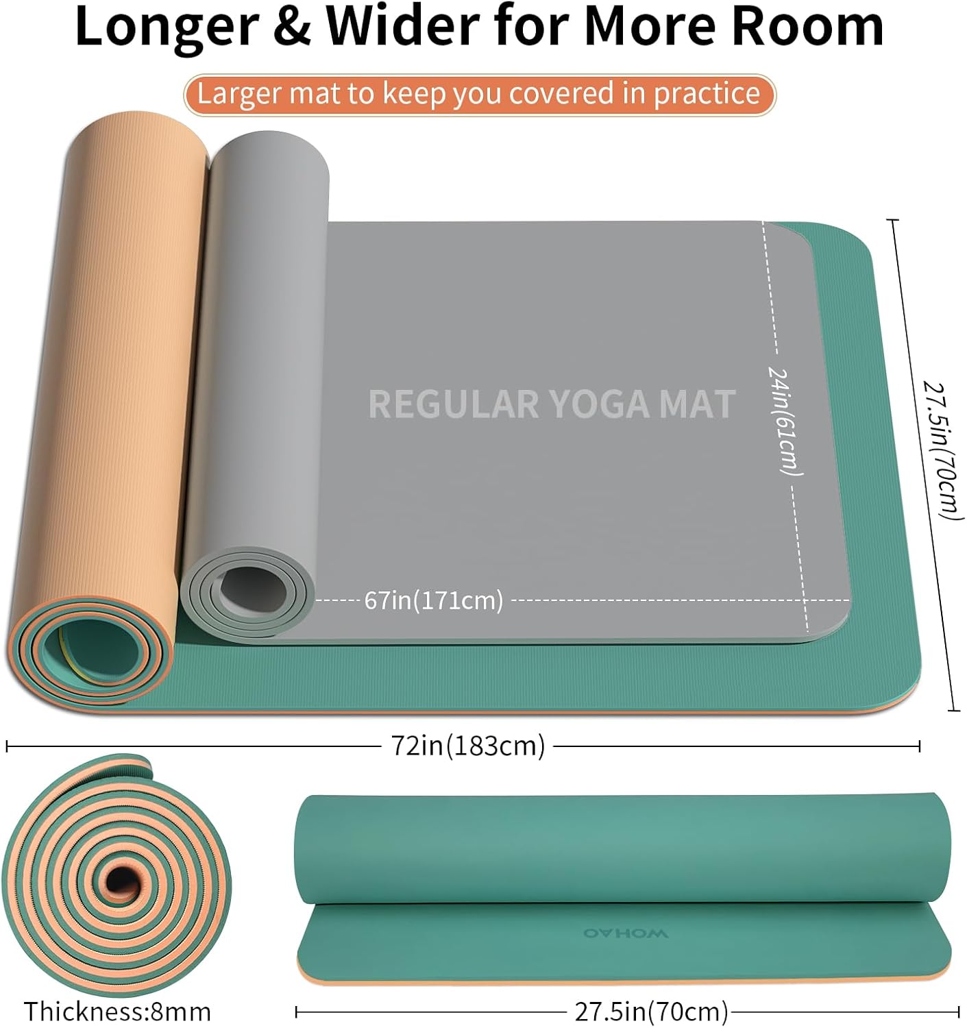 PIDO extra thick 8mm 6mm yoga mat double-sided non-slip exercise mat Peacock Green+Orange