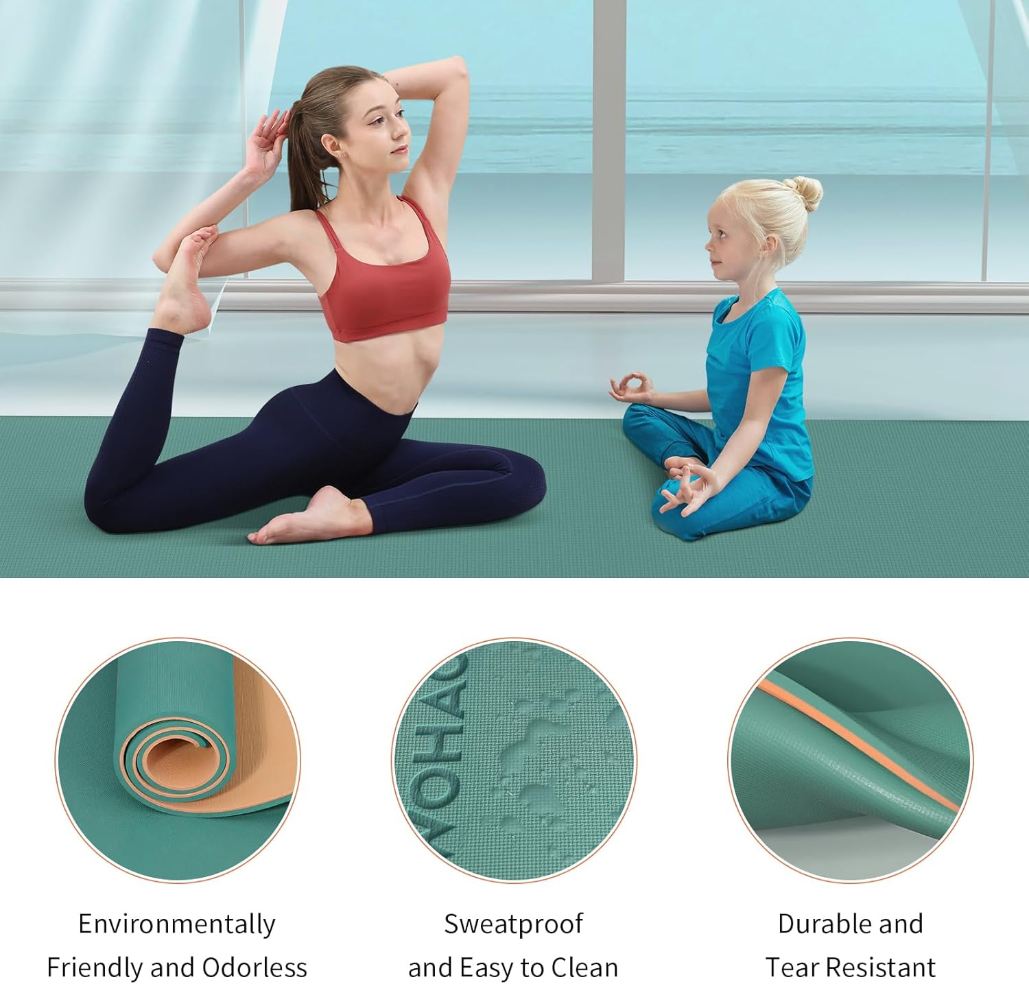 PIDO extra thick 8mm 6mm yoga mat double-sided non-slip exercise mat Peacock Green+Orange