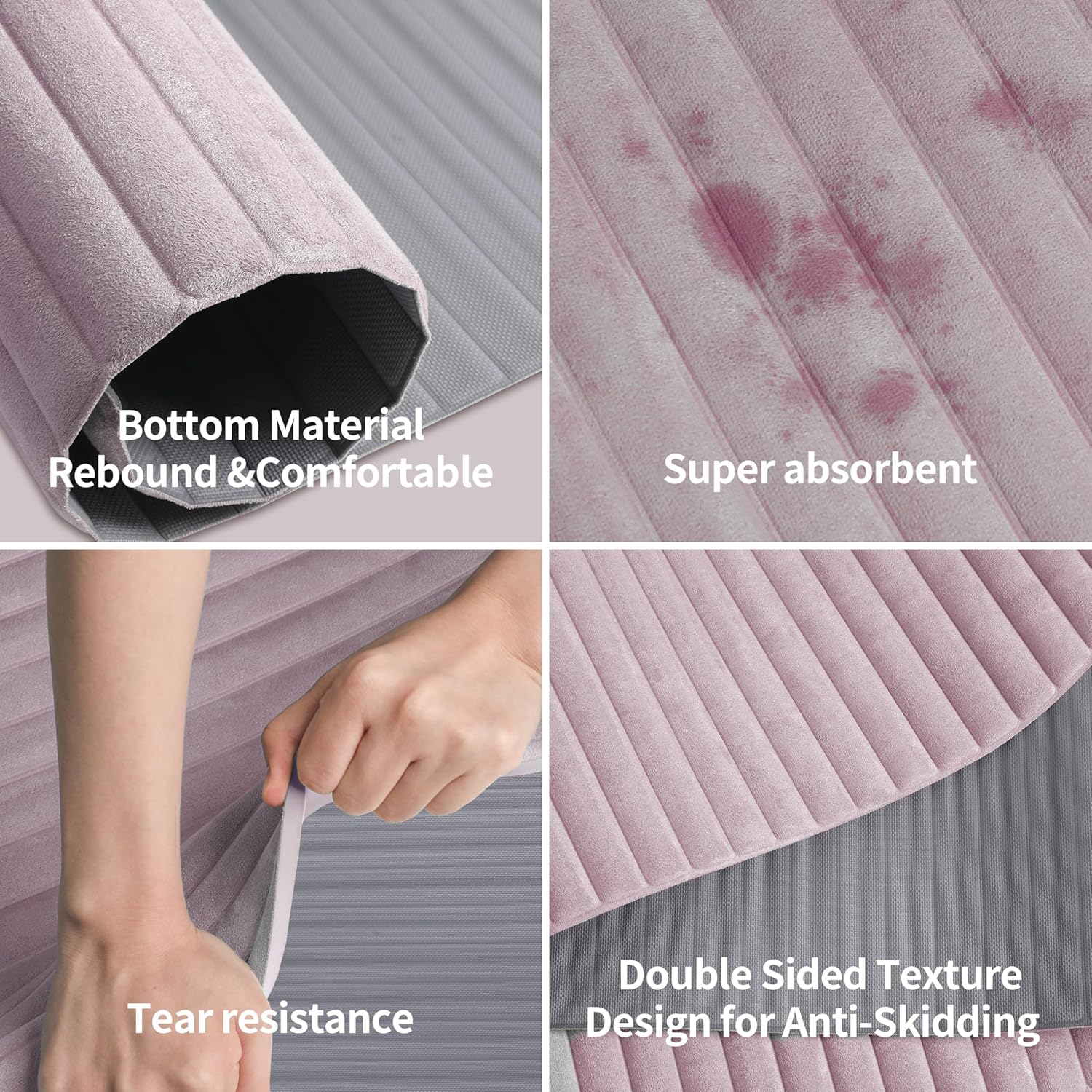 Fitness Mat with Suede Finish, Extra Long and Wide 74 x 26 x 1/3 Thick POE Material, Wavy Texture Non-Slip Design, Reinforced Edges, Includes Carrying Strap Pink