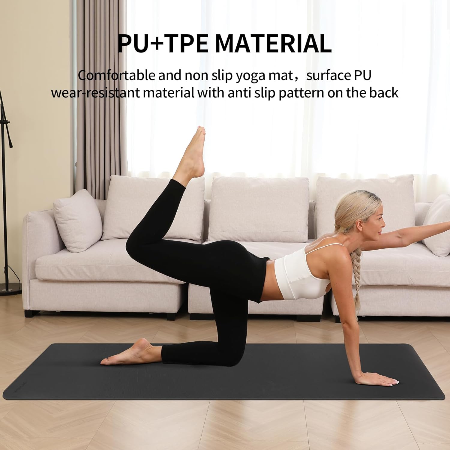 Extra Thick TPE+PU Yoga Mat 71L x 24W x 0.33T, Non-Slip Eco-Friendly Exercise Mat with Carrying Strap, High-Density Cushion for Joint Support, Portable & Easy-Clean for Gym, Pilates, Yoga