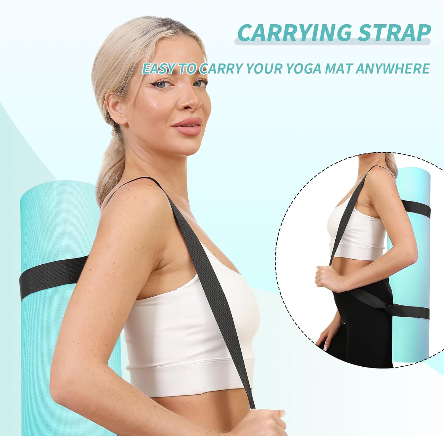 Yoga Mat with Strap,Non-Skid Workout Mat,8mm Thick Yoga Mat,POE Yoga Mats for Women Men Kids,Exercise Mat with Easy-Cinch,72