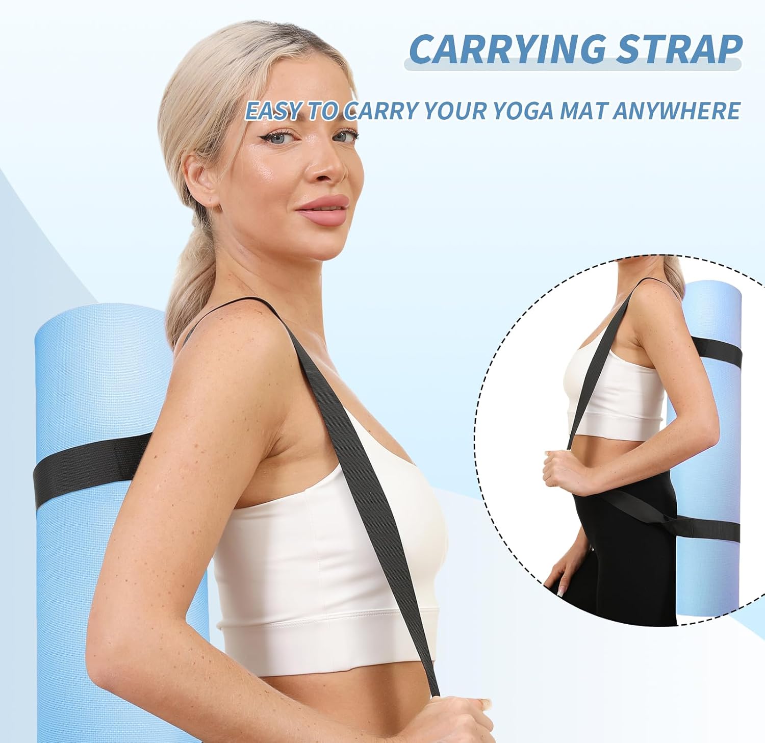 Yoga Mat with Strap,Non-Skid Workout Mat,8mm Thick Yoga Mat,POE Yoga Mats for Women Men Kids,Exercise Mat with Easy-Cinch,72