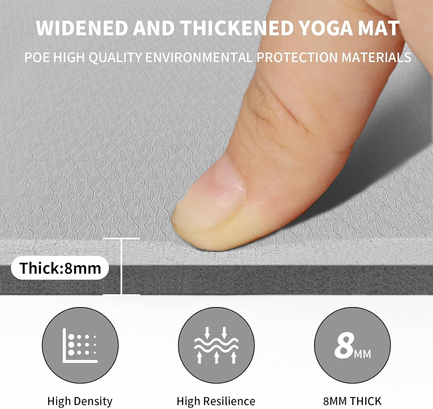 Yoga Mat with Strap,Non-Skid Workout Mat,8mm Thick Yoga Mat,POE Yoga Mats for Women Men Kids,Exercise Mat with Easy-Cinch,72