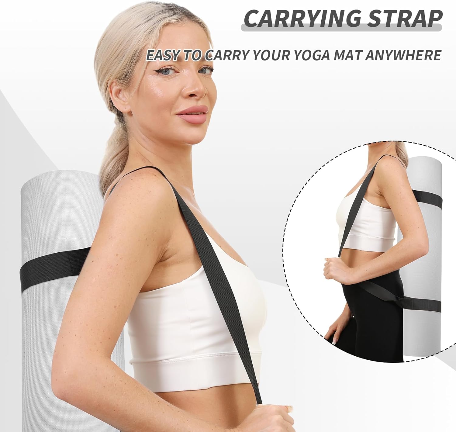 Yoga Mat with Strap,Non-Skid Workout Mat,8mm Thick Yoga Mat,POE Yoga Mats for Women Men Kids,Exercise Mat with Easy-Cinch,72