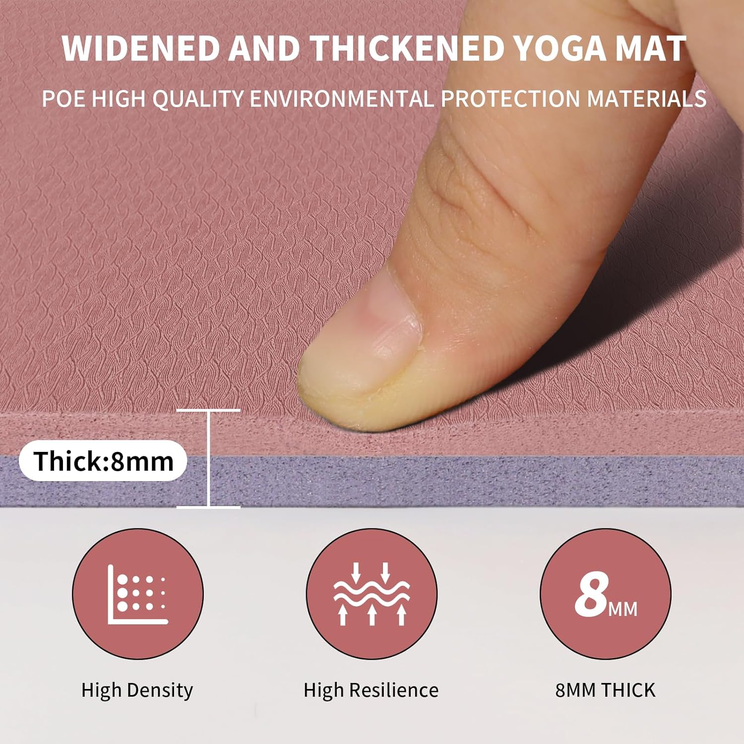 Yoga Mat with Strap,Non-Skid Workout Mat,8mm Thick Yoga Mat,POE Yoga Mats for Women Men Kids,Exercise Mat with Easy-Cinch,72