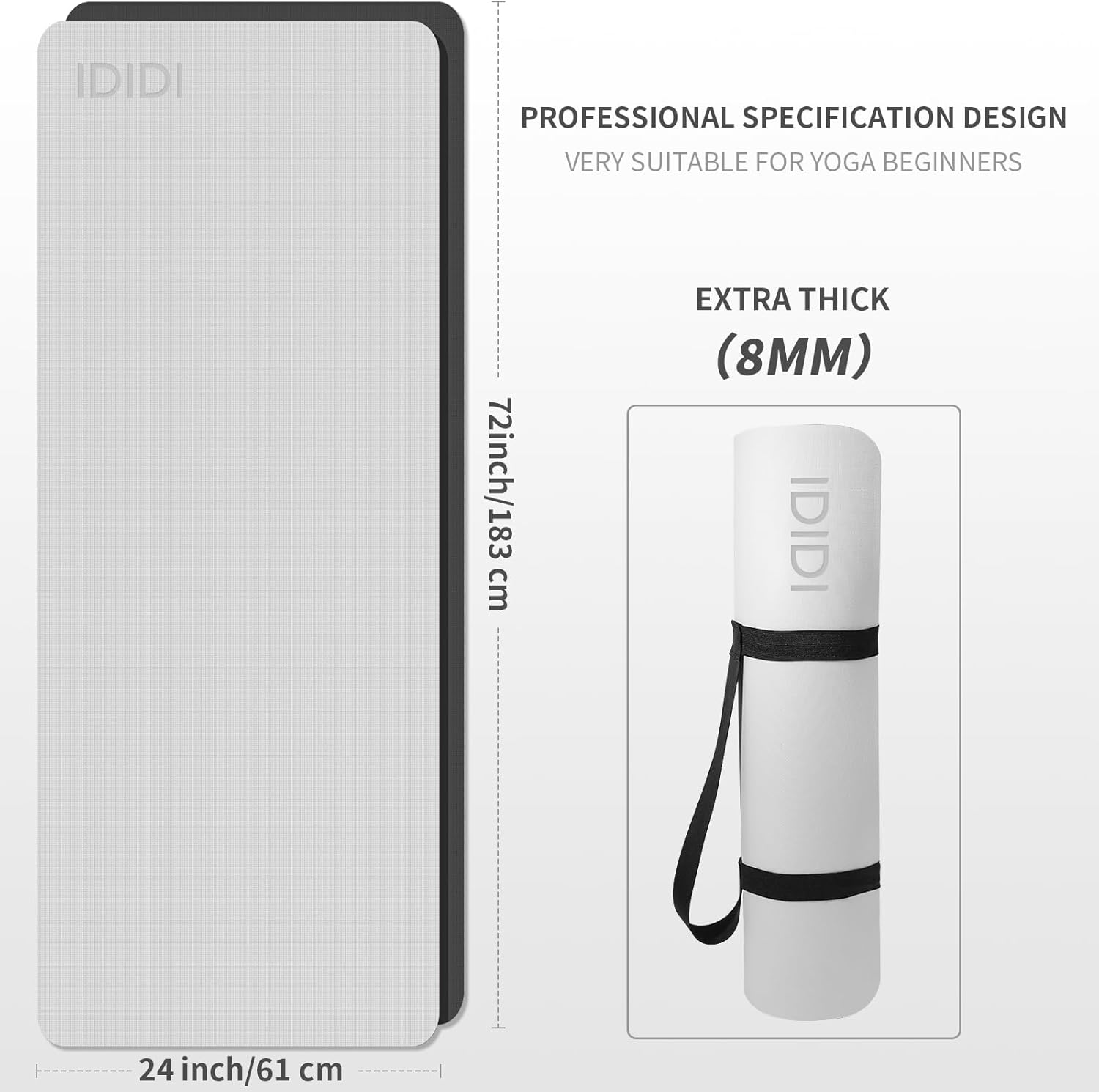 Yoga Mat with Strap,Non-Skid Workout Mat,8mm Thick Yoga Mat,POE Yoga Mats for Women Men Kids,Exercise Mat with Easy-Cinch,72