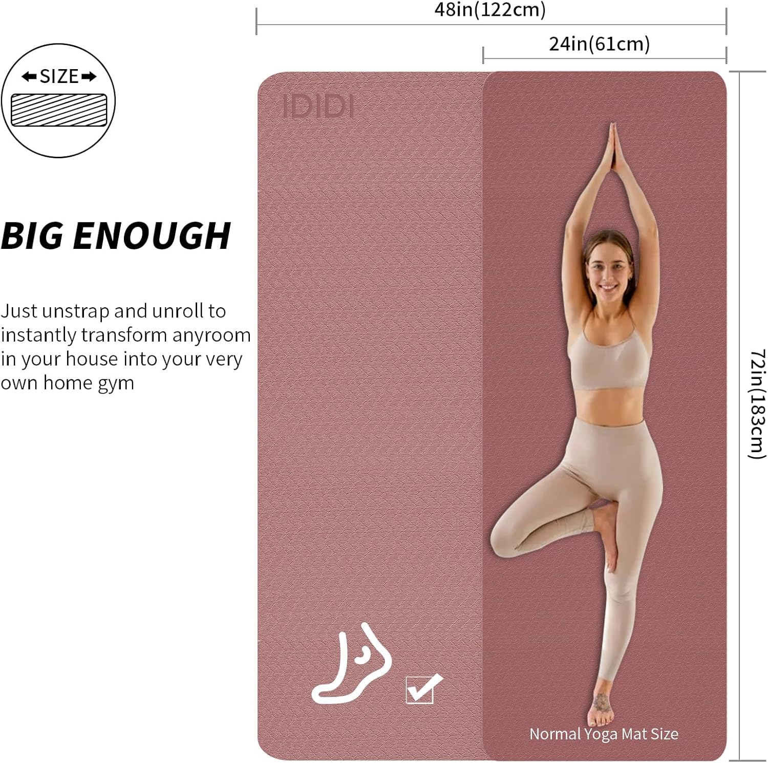 Yoga Mat with Strap,Non-Skid Workout Mat,8mm Thick Yoga Mat,POE Yoga Mats for Women Men Kids,Exercise Mat with Easy-Cinch,72