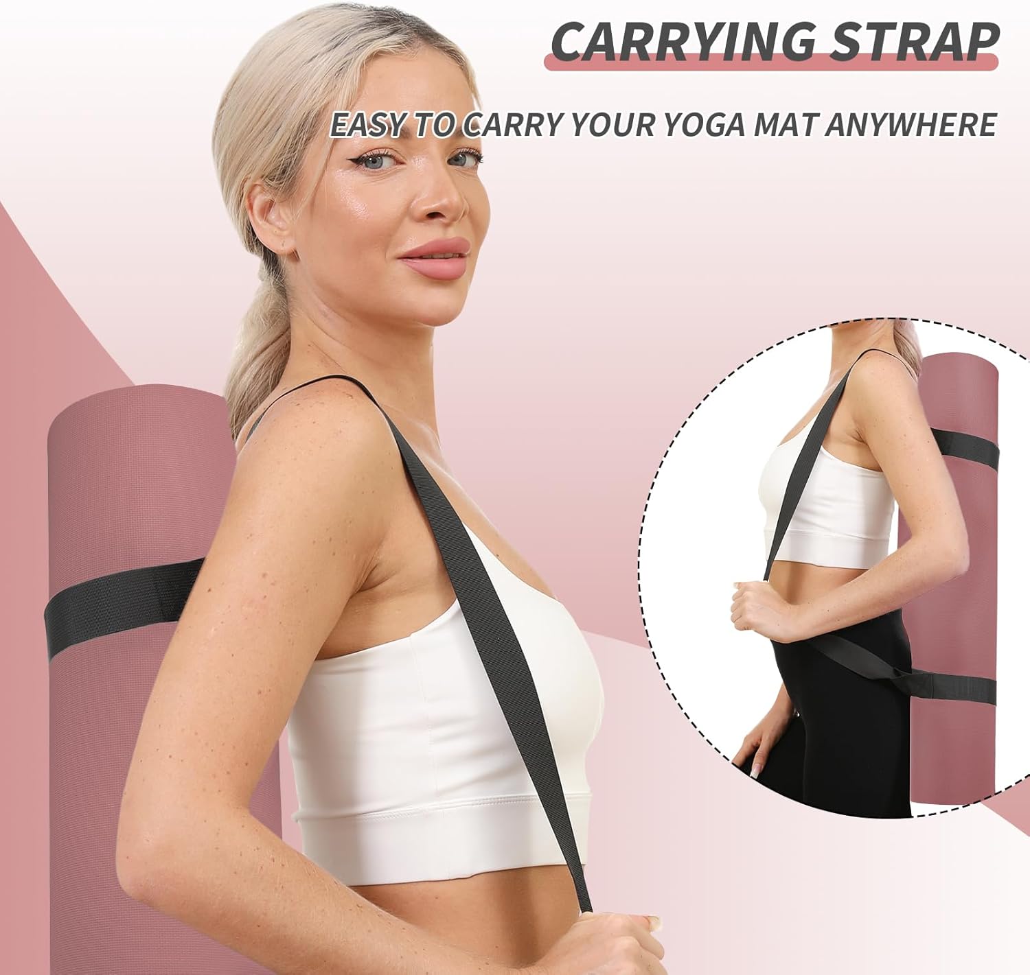 Yoga Mat with Strap,Non-Skid Workout Mat,8mm Thick Yoga Mat,POE Yoga Mats for Women Men Kids,Exercise Mat with Easy-Cinch,72