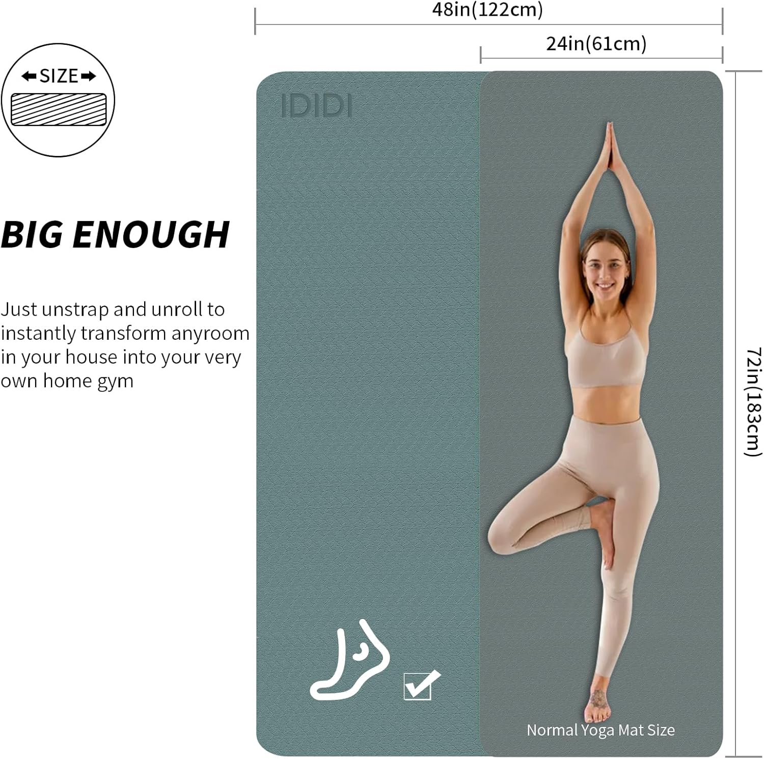 Yoga Mat with Strap,Non-Skid Workout Mat,8mm Thick Yoga Mat,POE Yoga Mats for Women Men Kids,Exercise Mat with Easy-Cinch,72