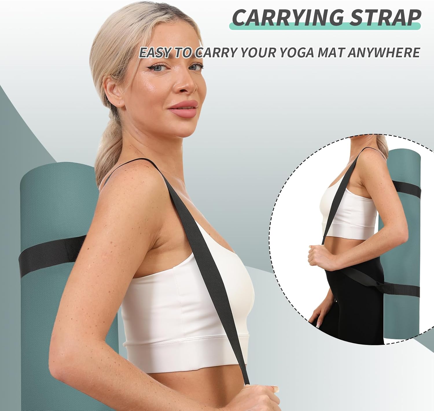 Yoga Mat with Strap,Non-Skid Workout Mat,8mm Thick Yoga Mat,POE Yoga Mats for Women Men Kids,Exercise Mat with Easy-Cinch,72