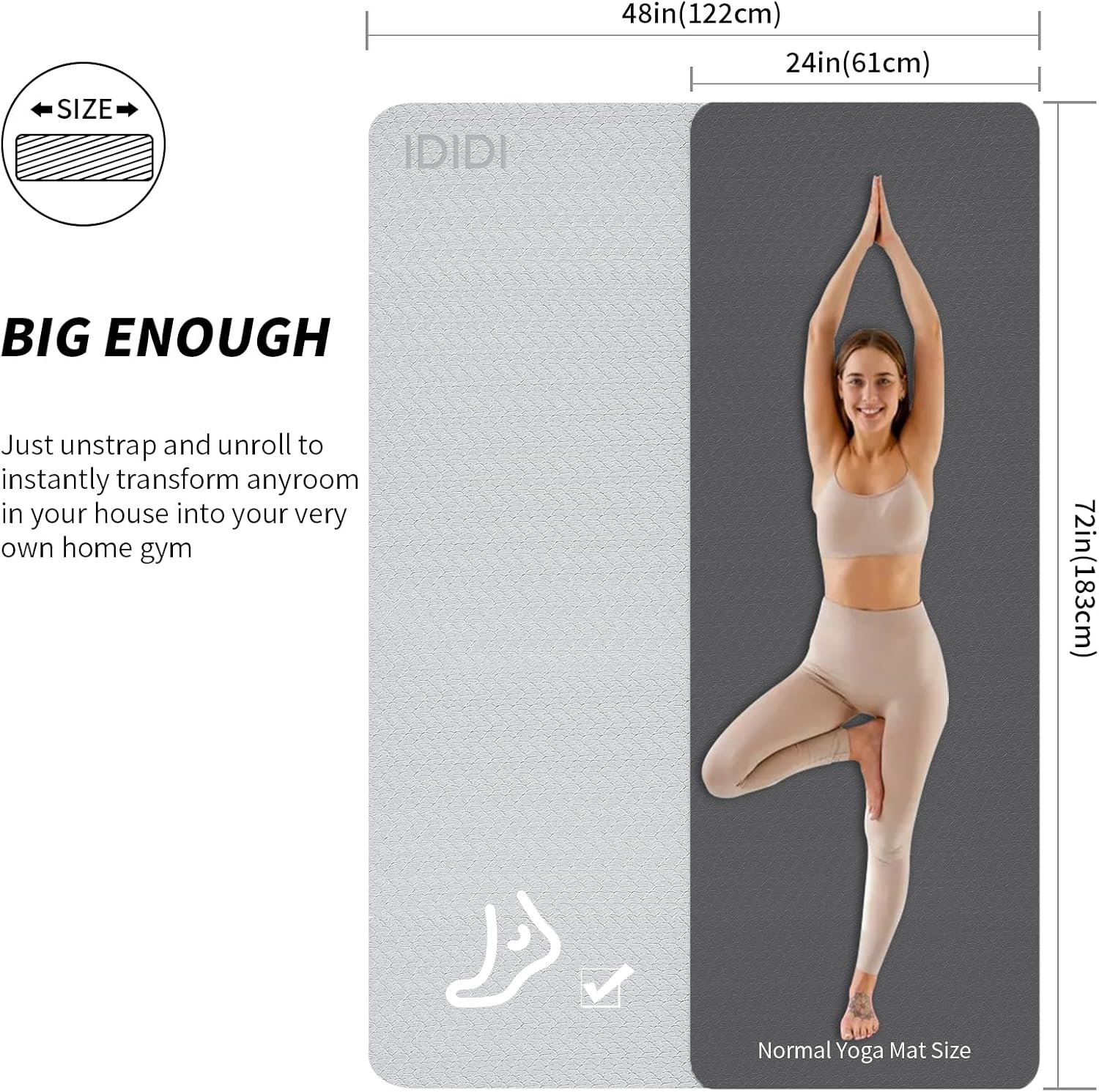 Yoga Mat with Strap,Non-Skid Workout Mat,8mm Thick Yoga Mat,POE Yoga Mats for Women Men Kids,Exercise Mat with Easy-Cinch,72