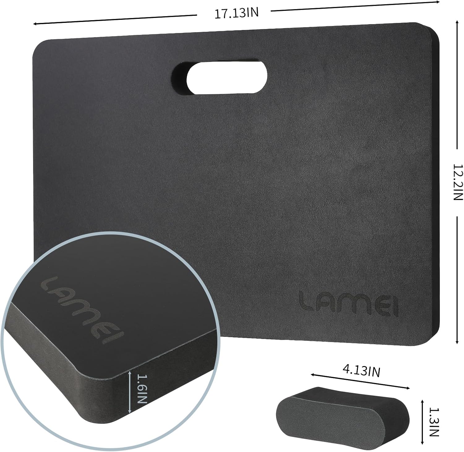 Extra Thick Garden Kneeling Pad 1.6inch, PU Leather Waterproof Surface, Non-Slip High Density POE, High Resilience, Lightweight, Easy Clean Knee Pad for Gardening, Yoga, Housework Black