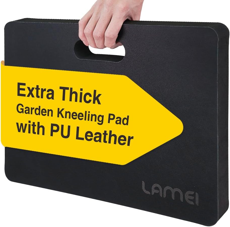 Extra Thick Garden Kneeling Pad 1.6inch, PU Leather Waterproof Surface, Non-Slip High Density POE, High Resilience, Lightweight, Easy Clean Knee Pad for Gardening, Yoga, Housework Black