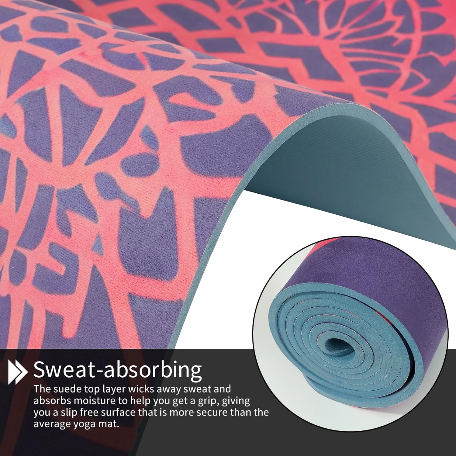 Hot Yoga Mat Printed, Thick 6mm Non Slip Suede tpe yoga Mat with Strap for Women Men Yoga, Pilates, Exercise, Fitness, Floor, Workouts Rose Mandala