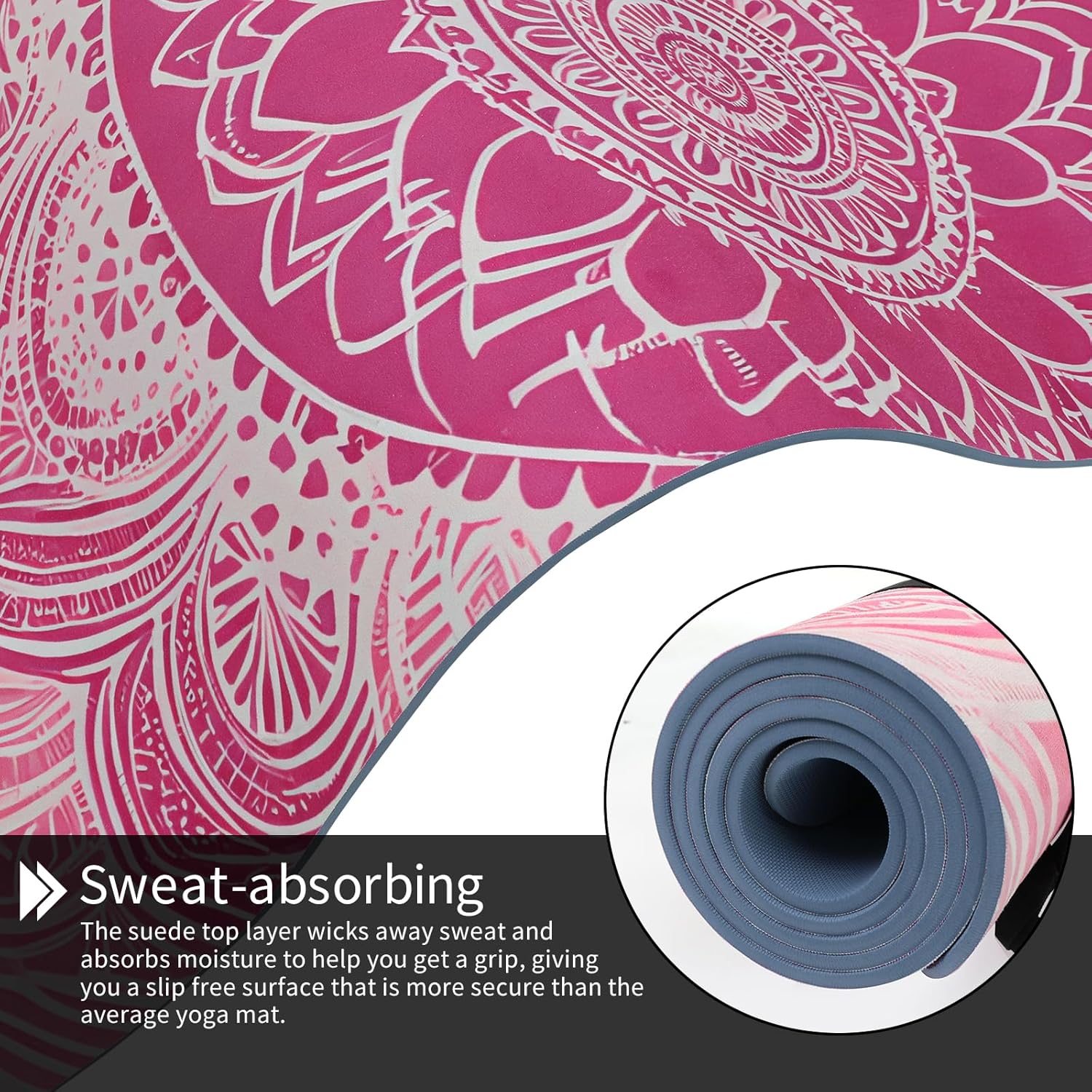Hot Yoga Mat Printed, Thick 6mm Non Slip Suede tpe yoga Mat with Strap for Women Men Yoga, Pilates, Exercise, Fitness, Floor, Workouts Pink otus
