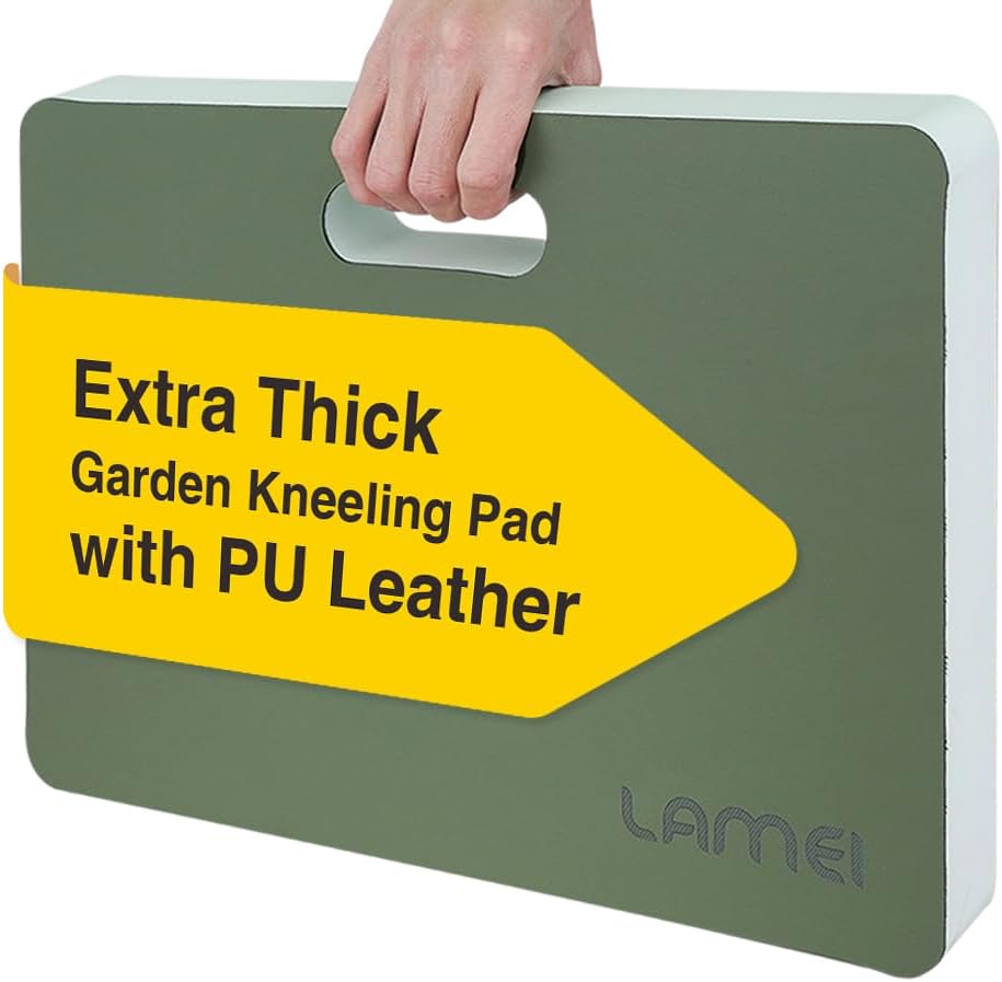 Extra Thick Garden Kneeling Pad 1.6inch, PU Leather Waterproof Surface, Non-Slip High Density POE, High Resilience, Lightweight, Easy Clean Knee Pad for Gardening, Yoga, Housework Green