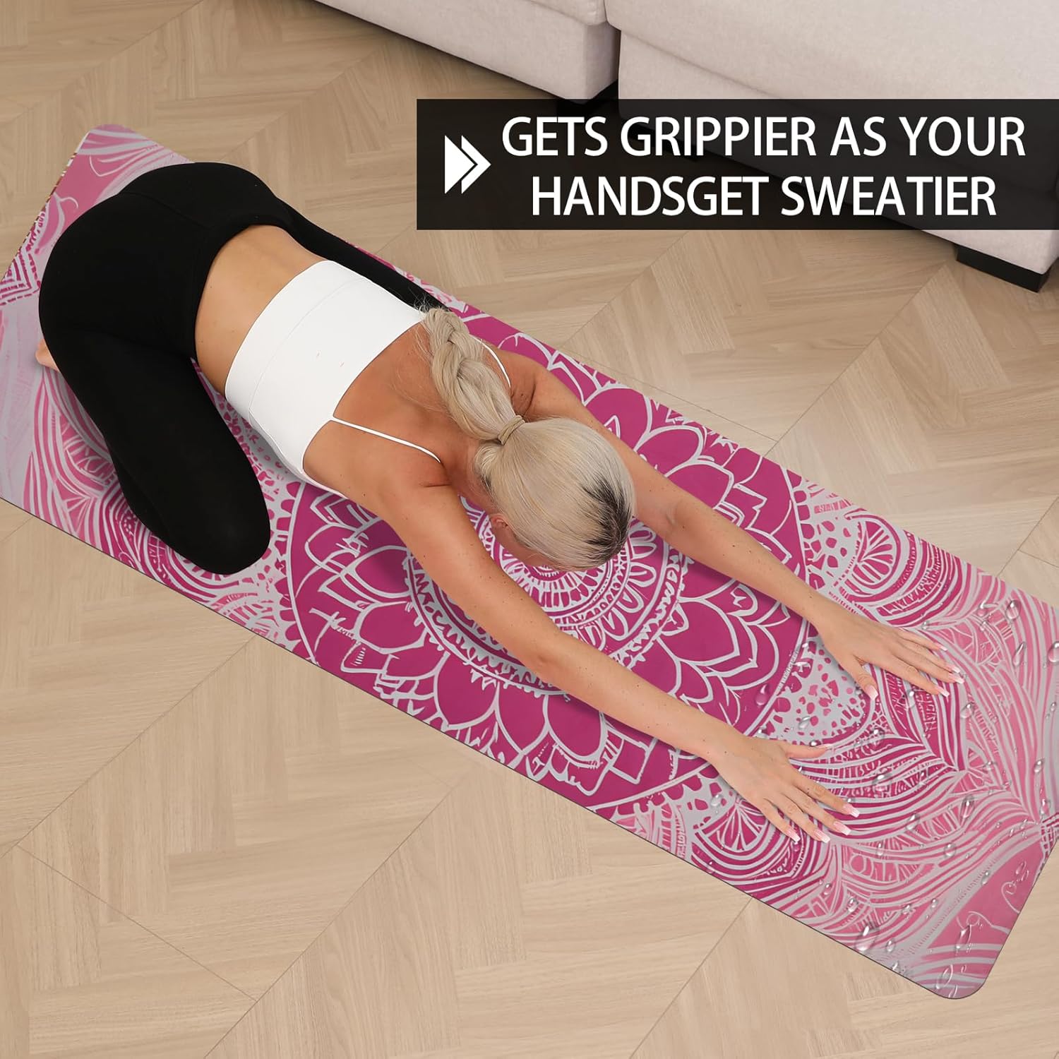 Hot Yoga Mat Printed, Thick 6mm Non Slip Suede tpe yoga Mat with Strap for Women Men Yoga, Pilates, Exercise, Fitness, Floor, Workouts Pink otus