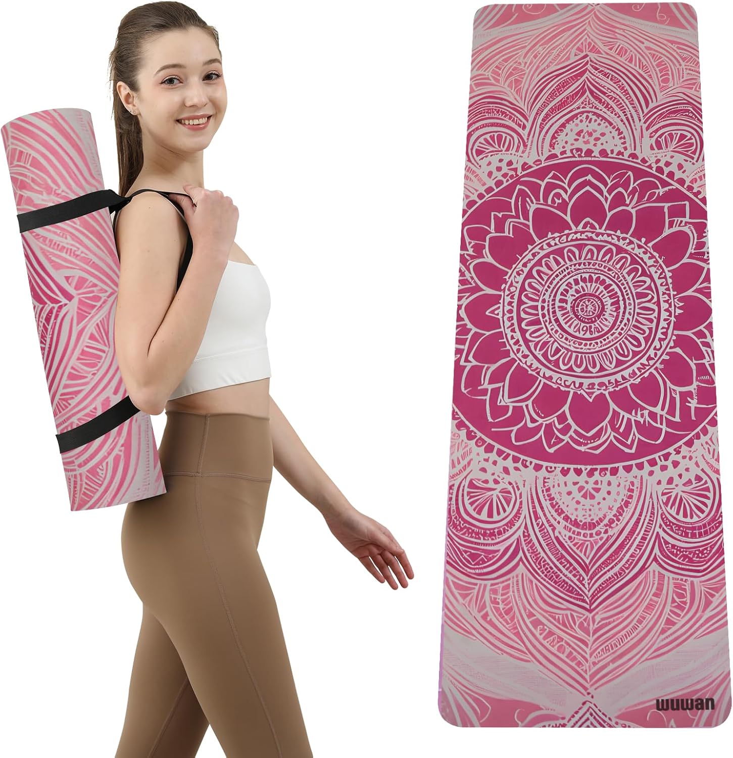 Hot Yoga Mat Printed, Thick 6mm Non Slip Suede tpe yoga Mat with Strap for Women Men Yoga, Pilates, Exercise, Fitness, Floor, Workouts Pink otus