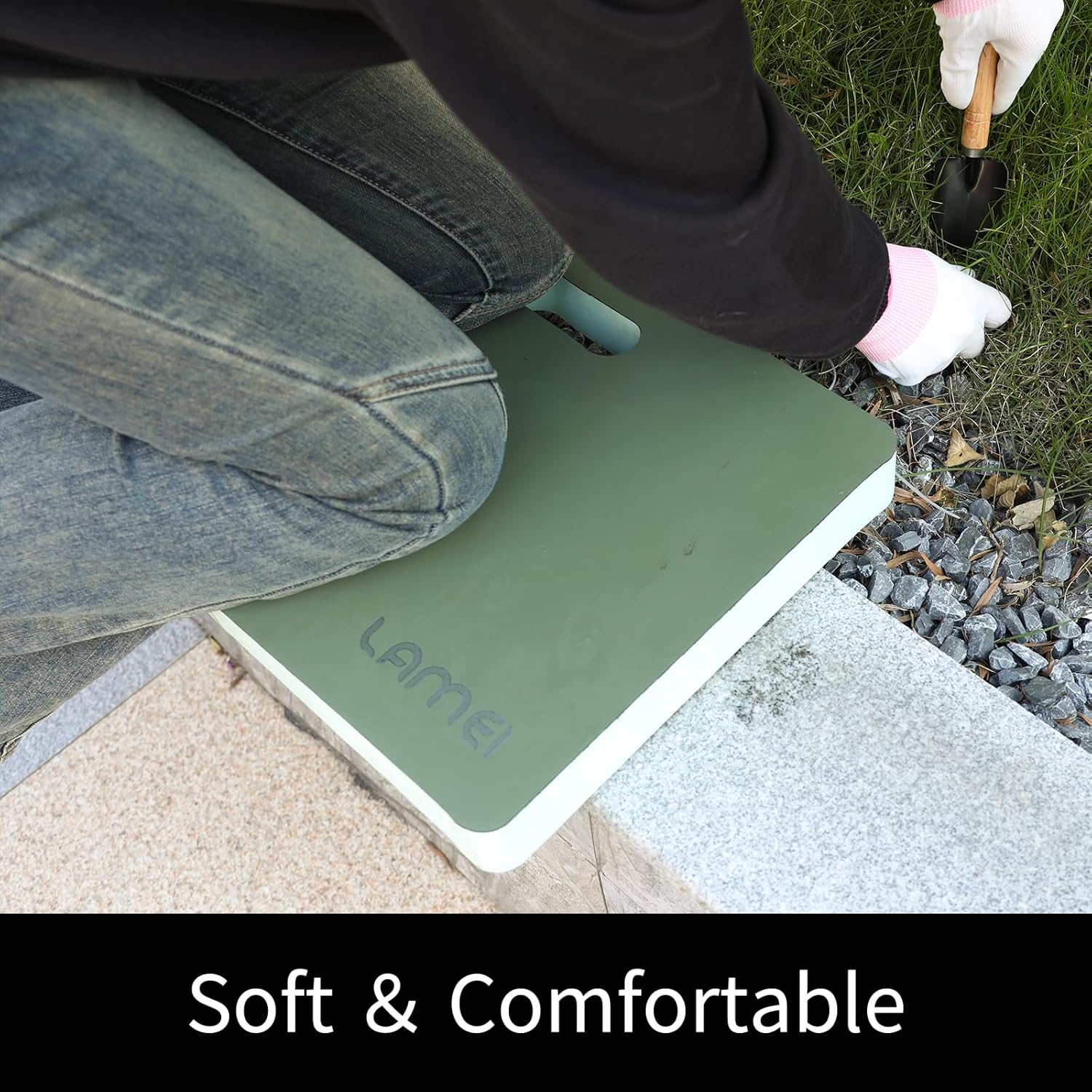 Extra Thick Garden Kneeling Pad 1.6inch, PU Leather Waterproof Surface, Non-Slip High Density POE, High Resilience, Lightweight, Easy Clean Knee Pad for Gardening, Yoga, Housework Green