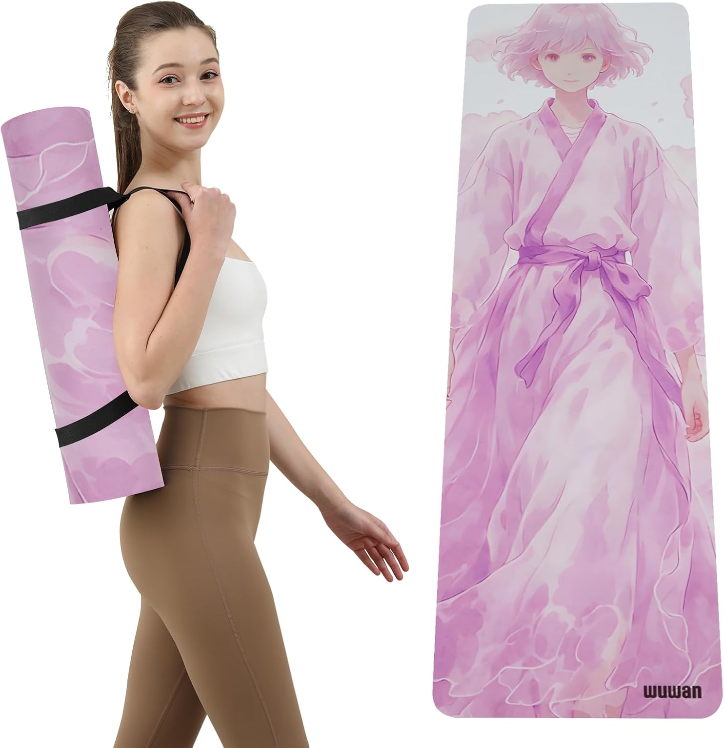 Hot Yoga Mat Printed, Thick 6mm Non Slip Suede tpe yoga Mat with Strap for Women Men Yoga, Pilates, Exercise, Fitness, Floor, Workouts violet smile