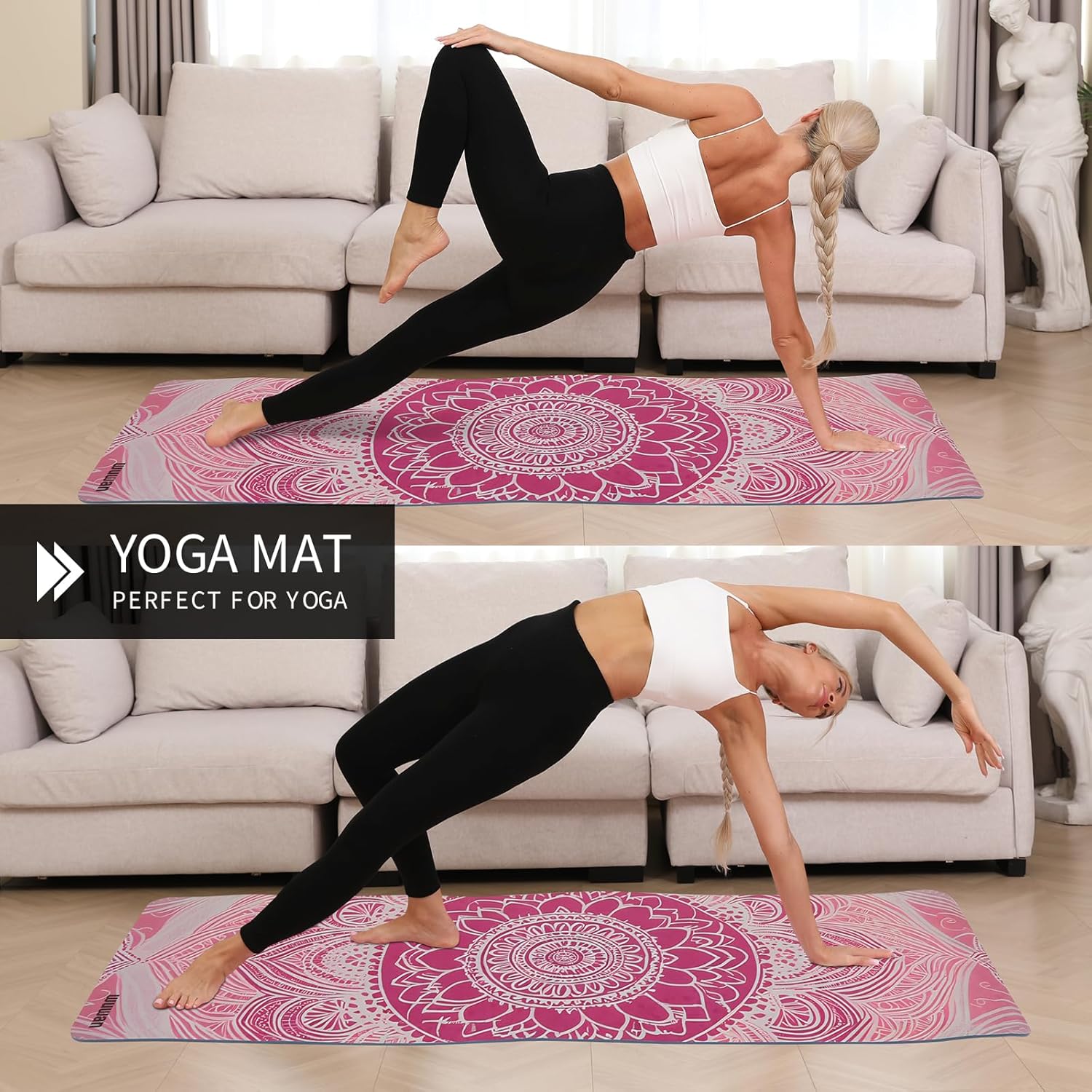Hot Yoga Mat Printed, Thick 6mm Non Slip Suede tpe yoga Mat with Strap for Women Men Yoga, Pilates, Exercise, Fitness, Floor, Workouts Pink otus