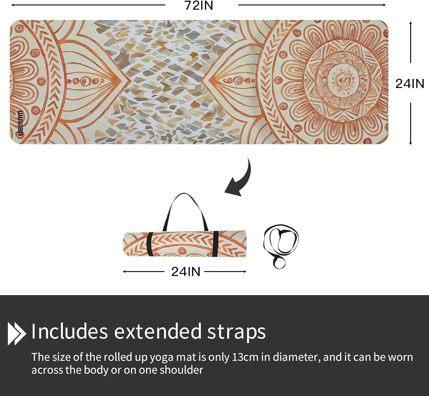 Hot Yoga Mat Printed, Thick 6mm Non Slip Suede tpe yoga Mat with Strap for Women Men Yoga, Pilates, Exercise, Fitness, Floor, Workouts yellow lotus