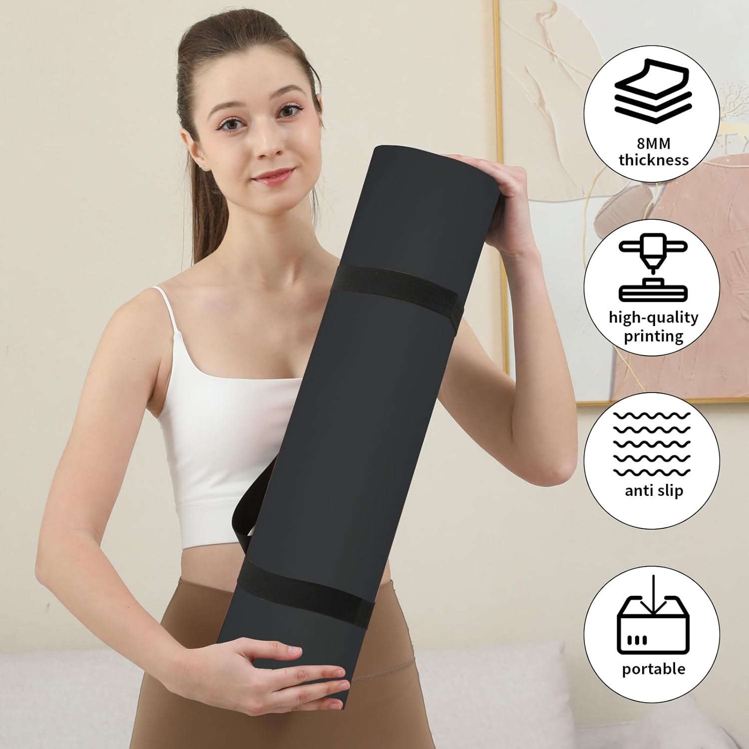 Non Slip Yoga Mat Thick POE Material High Rebound,Durable & Sweat Absorbent, for All Yoga Styles, Pilates & Home Floor Workouts with Carrying Strap