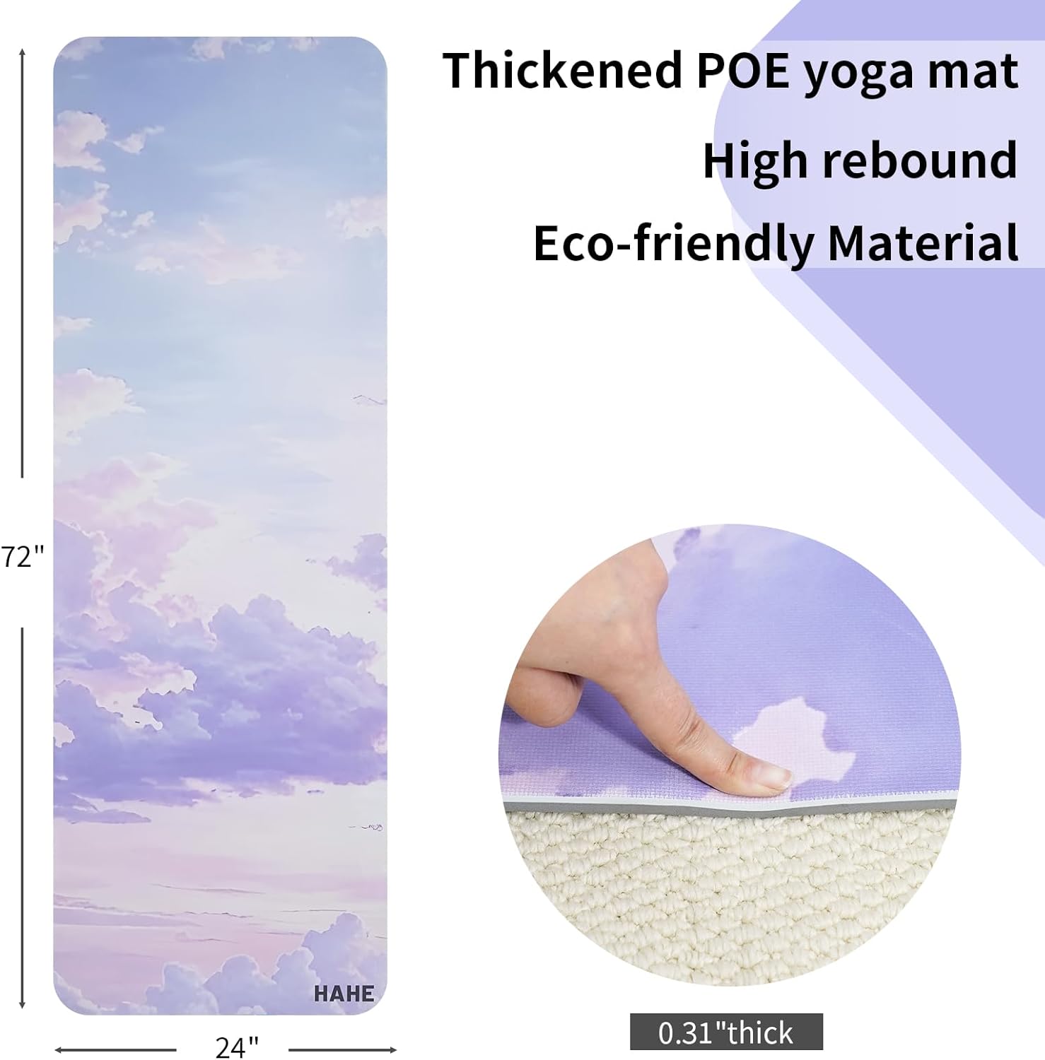 Non Slip Yoga Mat Thick POE Material High Rebound,Suitable for Yoga, Pilates, Fitness, and More, Provides Superior Cushioning Carrying Strap