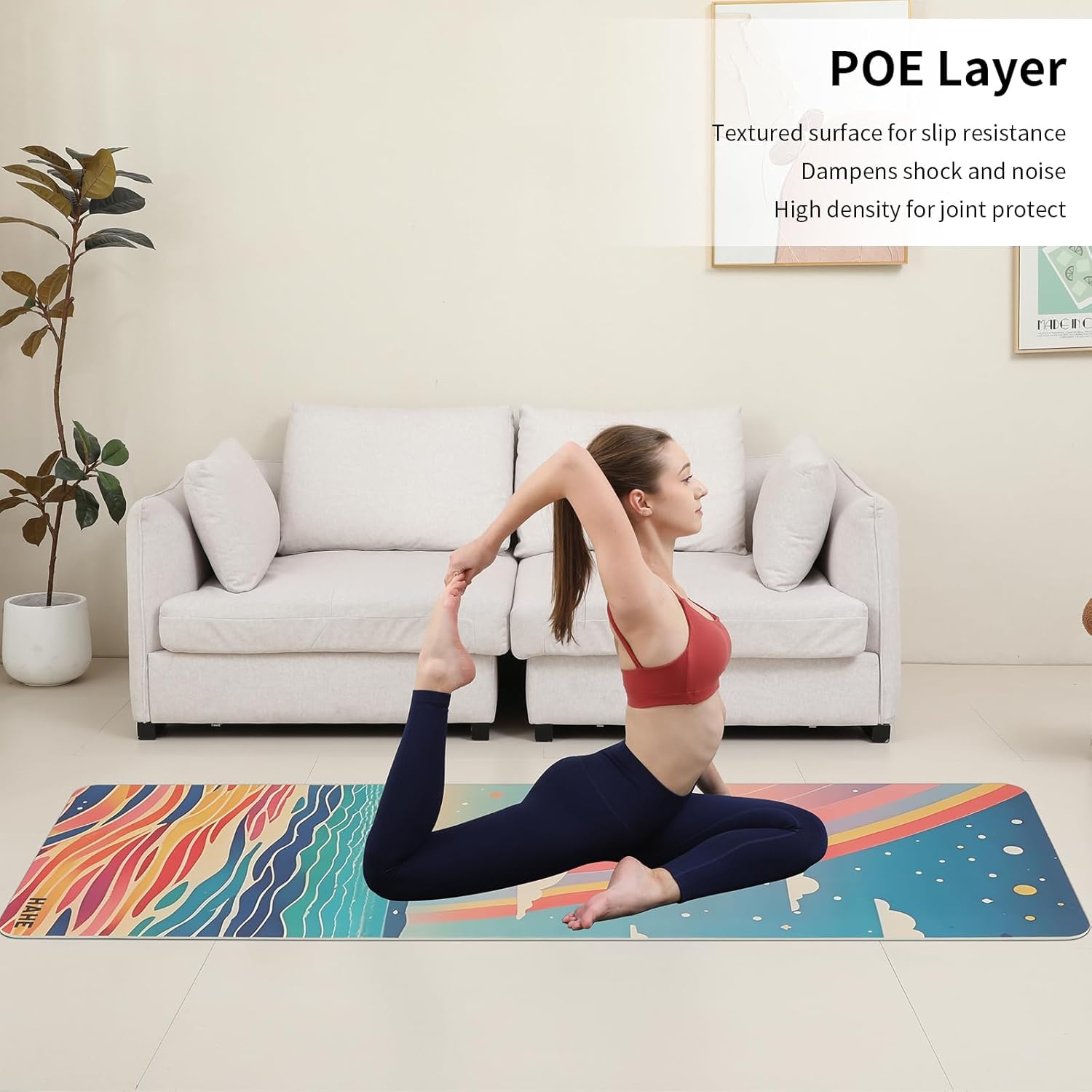 Non Slip Yoga Mat Thick POE Material High Rebound,Suitable for Yoga, Pilates, Fitness, and More, Provides Superior Cushioning Carrying Strap
