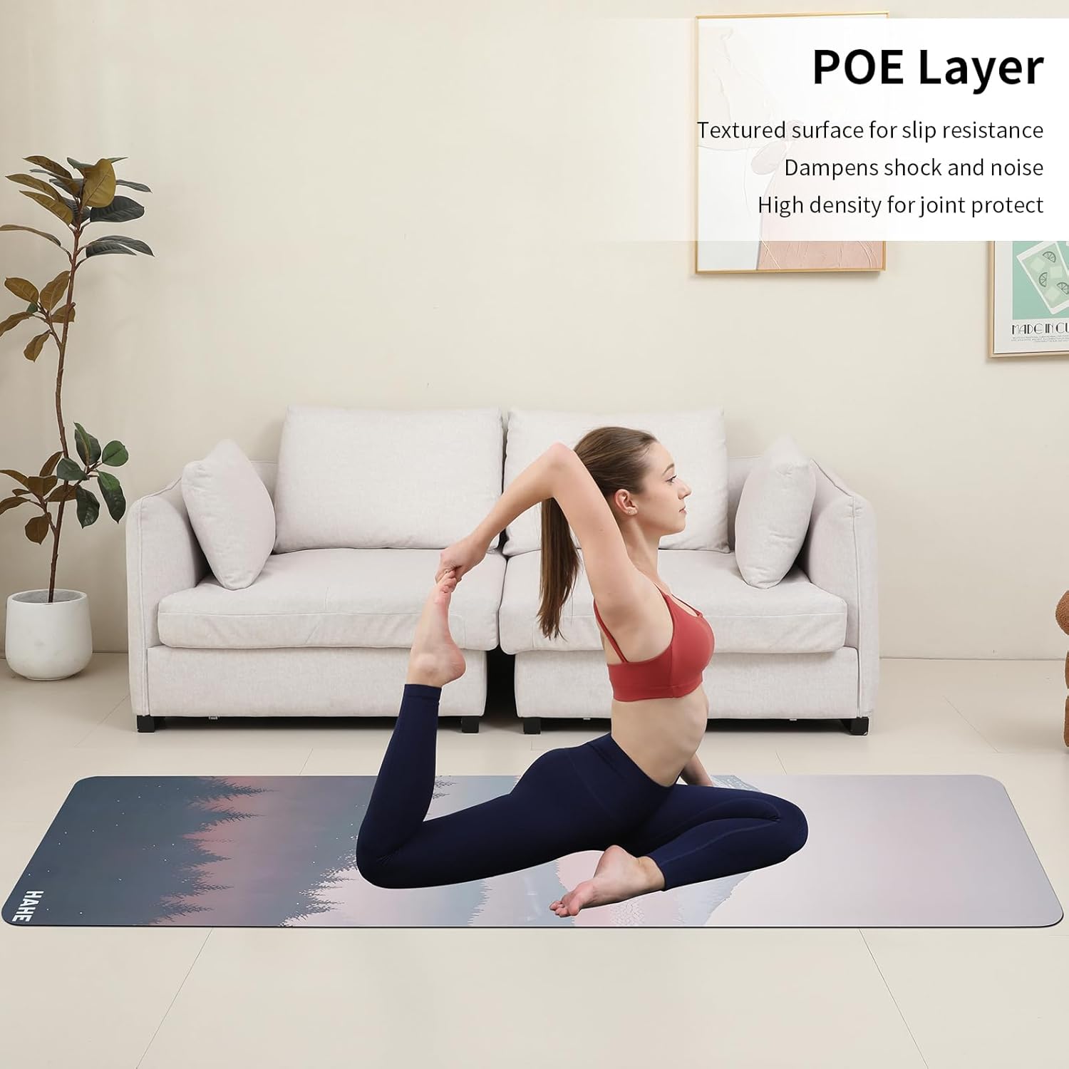 Non Slip Yoga Mat Thick POE Material High Rebound,Suitable for Yoga, Pilates, Fitness, and More, Provides Superior Cushioning Carrying Strap
