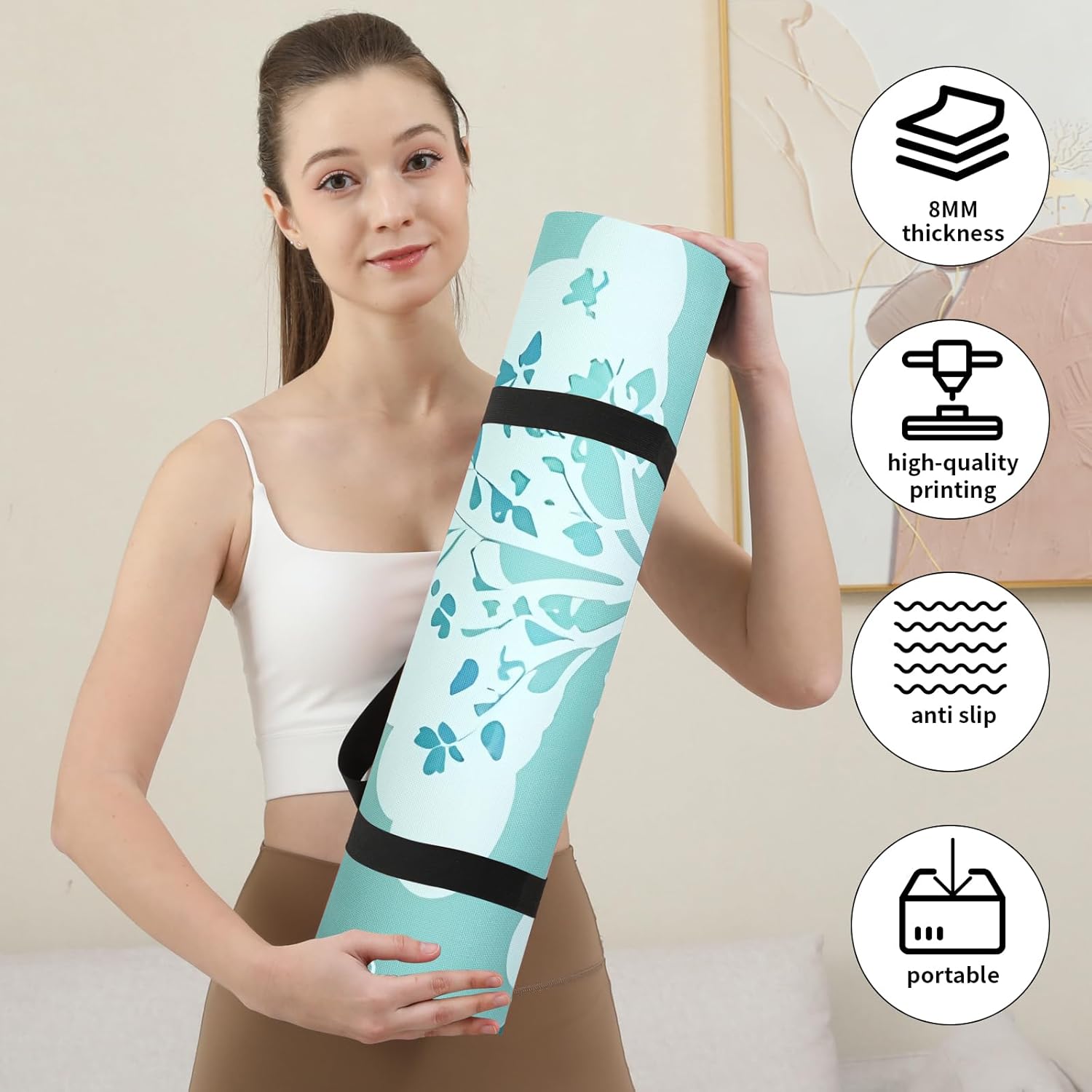 Non Slip Yoga Mat ThickPOE Material High Rebound,Suitable for Yoga, Pilates, Fitness, and More, Provides Superior Cushioning and Support, Durable and Long-Lasting (72