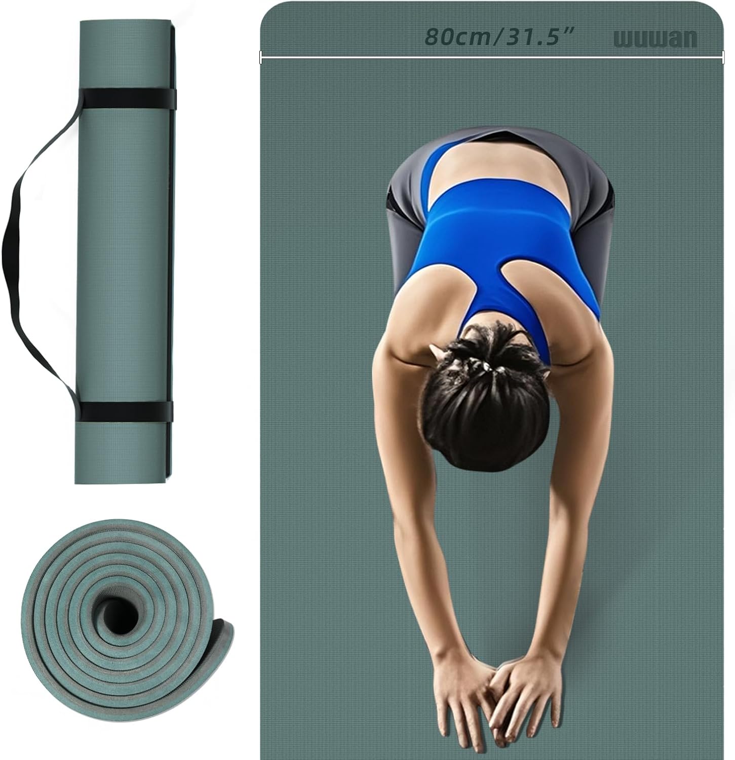 Large Yoga Mat - 80CM Wide Yoga Matt Non-Slip Thick 1/3 Inch Eco-Friendly Exercise Mat with Carrying Strap for Women Yoga, Pilates, Home Workouts (72x32